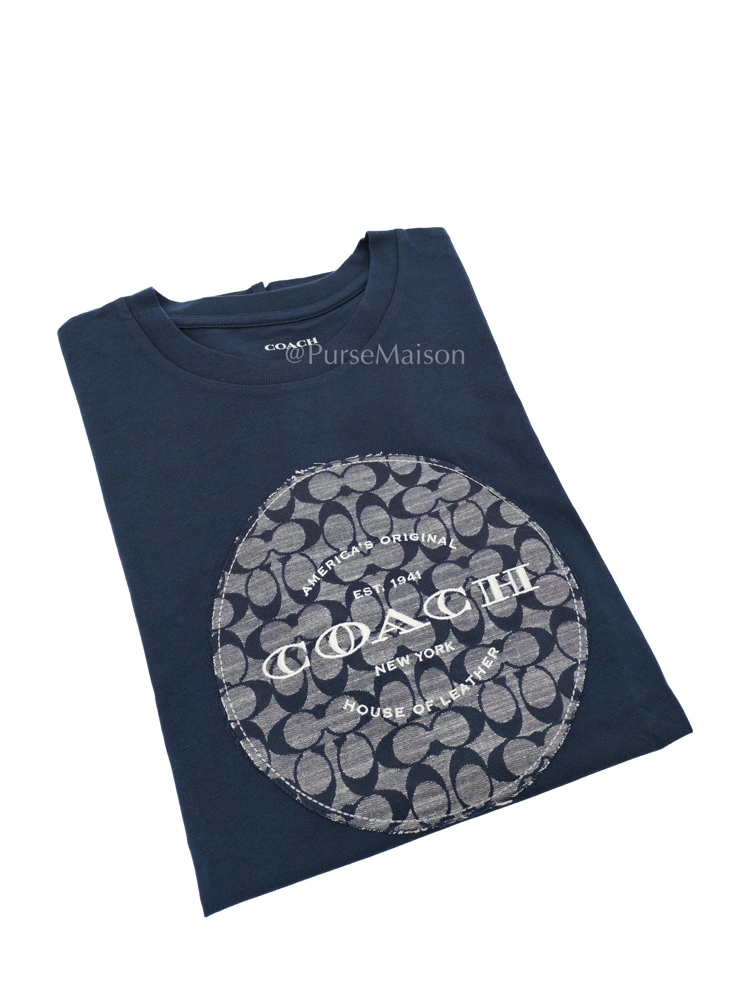 Coach Logo Dark Blue Cotton T-Shirt Size L - Image 2