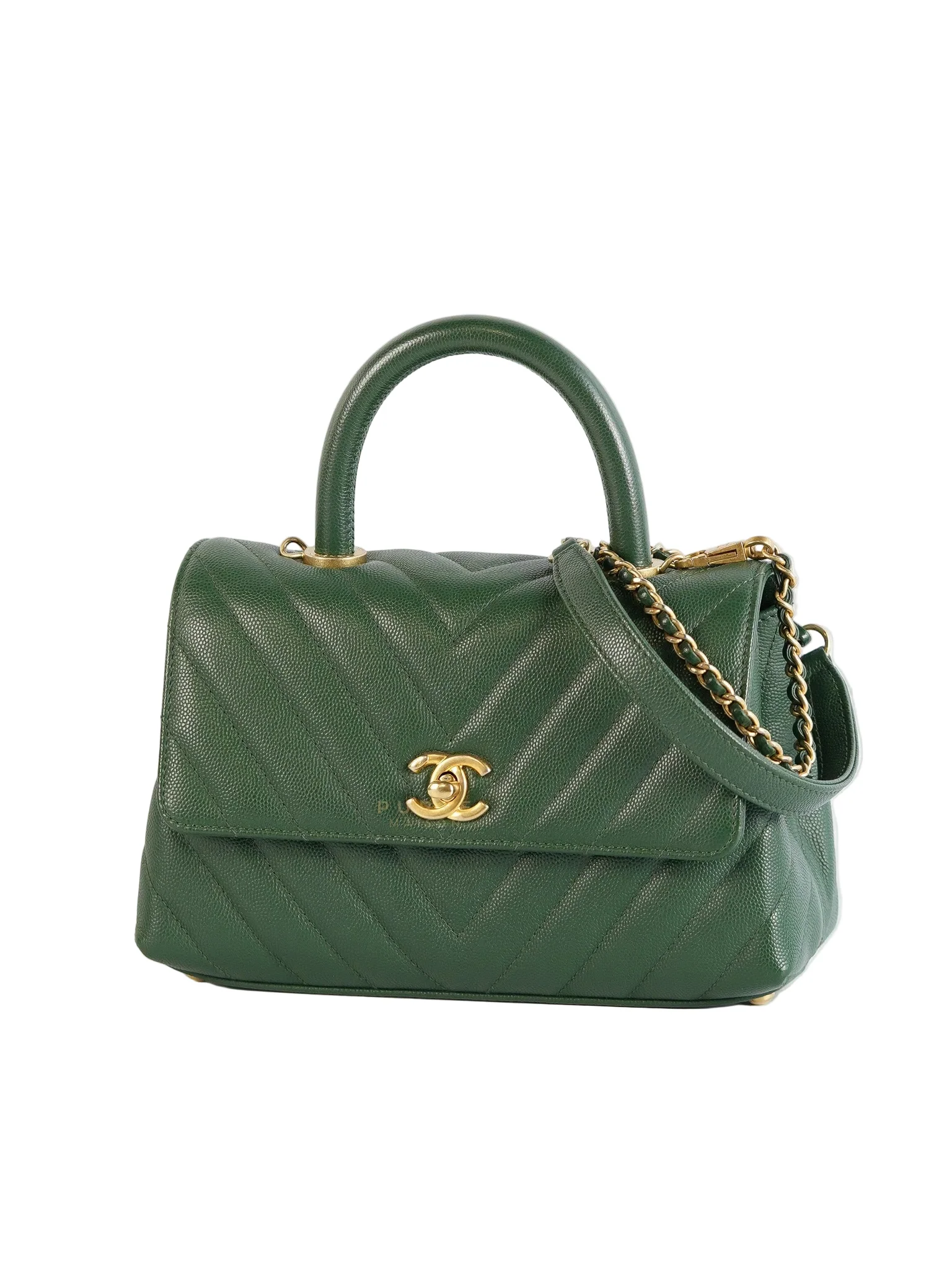 Chanel Coco Handle Small in Green Chevron and Aged Gold Hardware Series 26 - Image 2