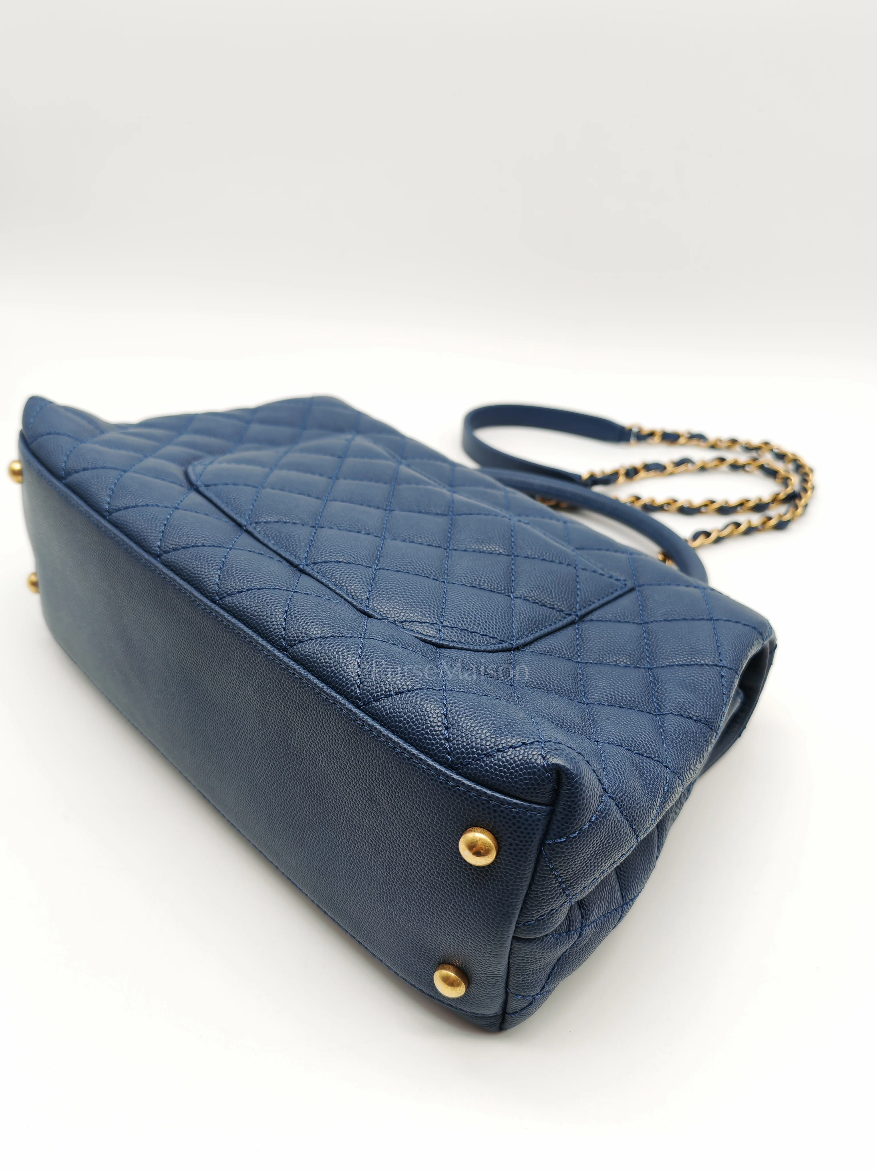 Chanel Coco Handle Medium in Blue Quilted Caviar Leather & Aged Gold Hardware Series 24 - Image 11