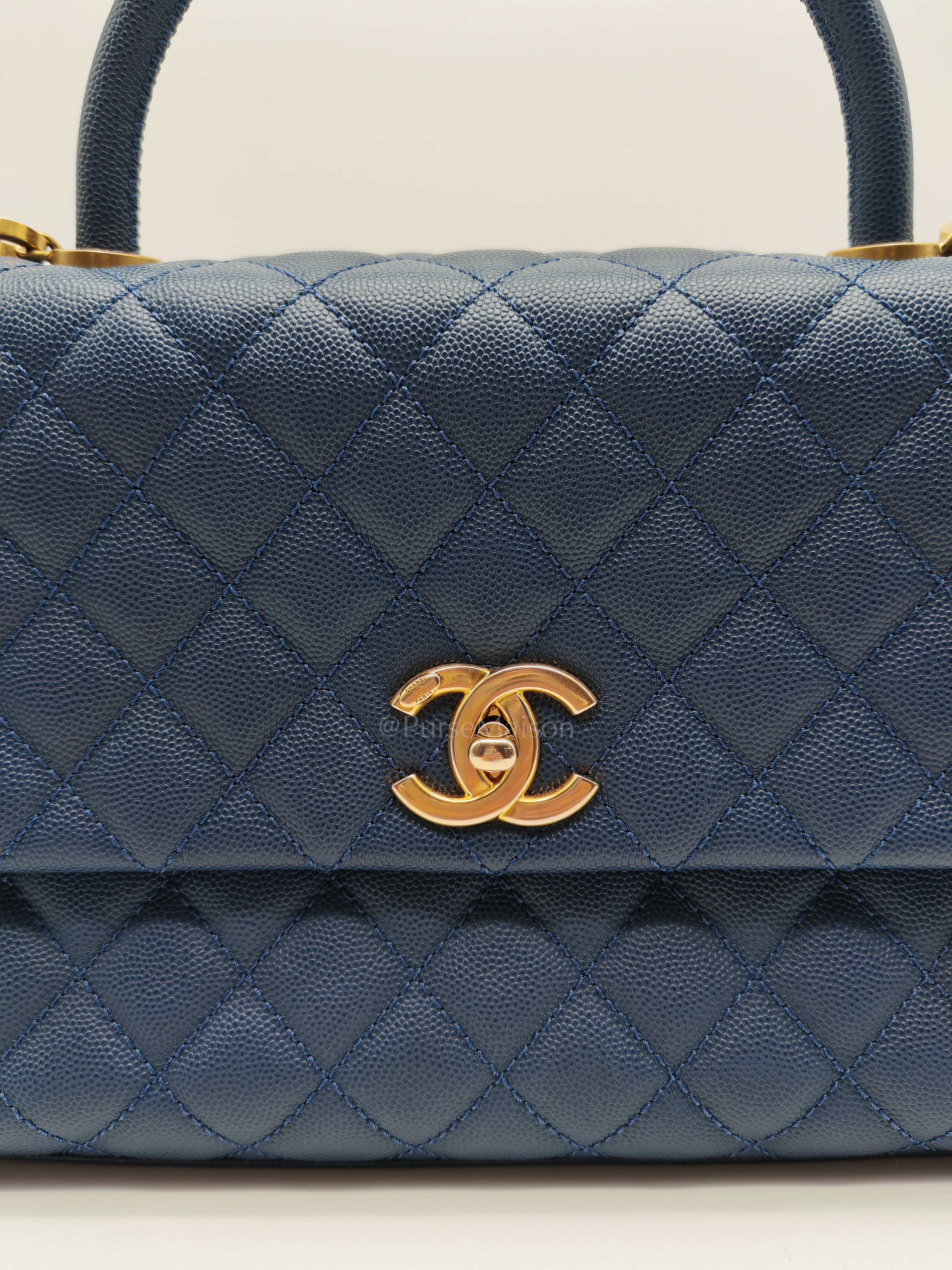Chanel Coco Handle Medium in Blue Quilted Caviar Leather & Aged Gold Hardware Series 24 - Image 12