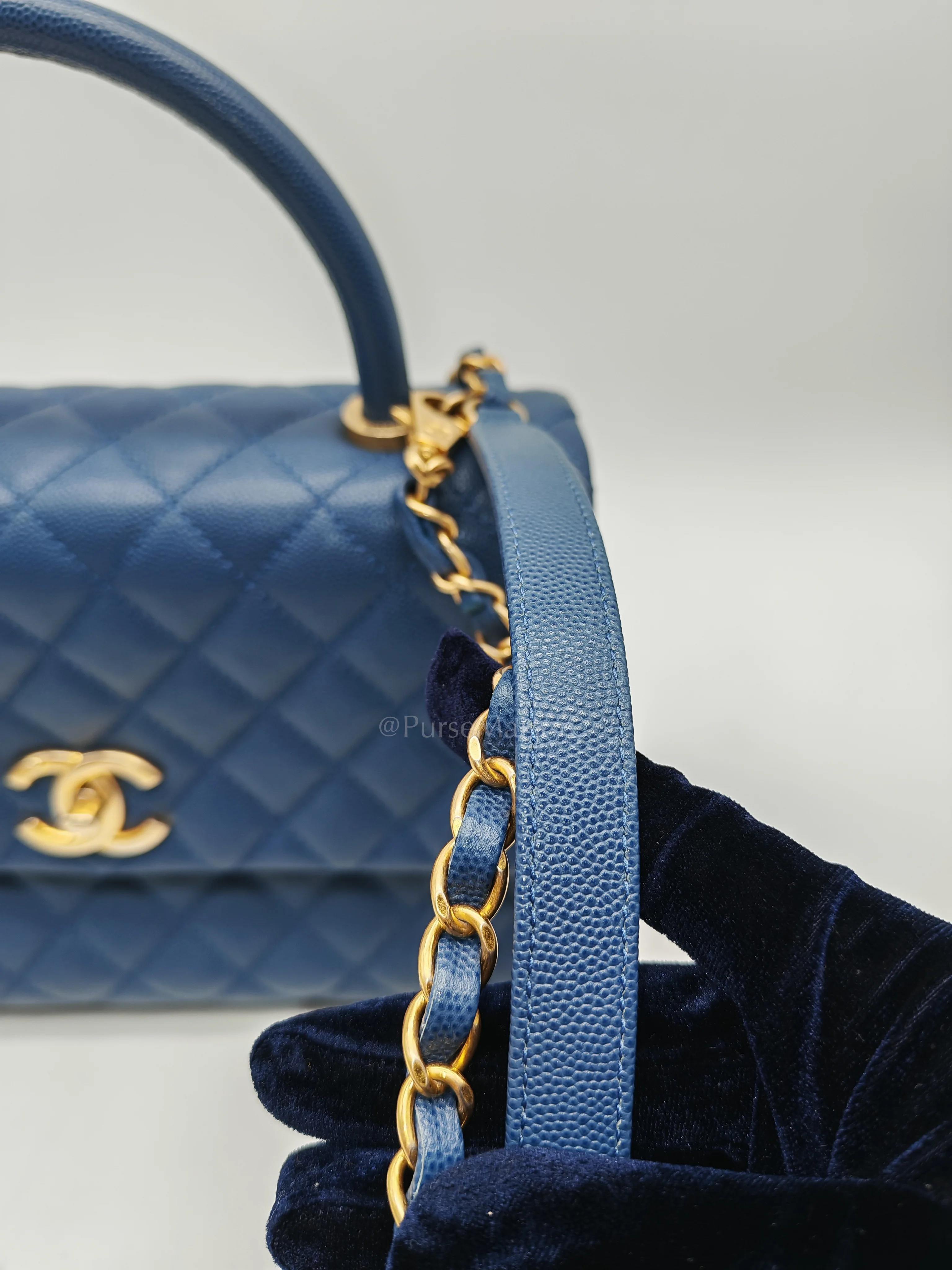 Chanel Coco Handle Medium in Blue Quilted Caviar Leather & Aged Gold Hardware Series 24 - Image 16