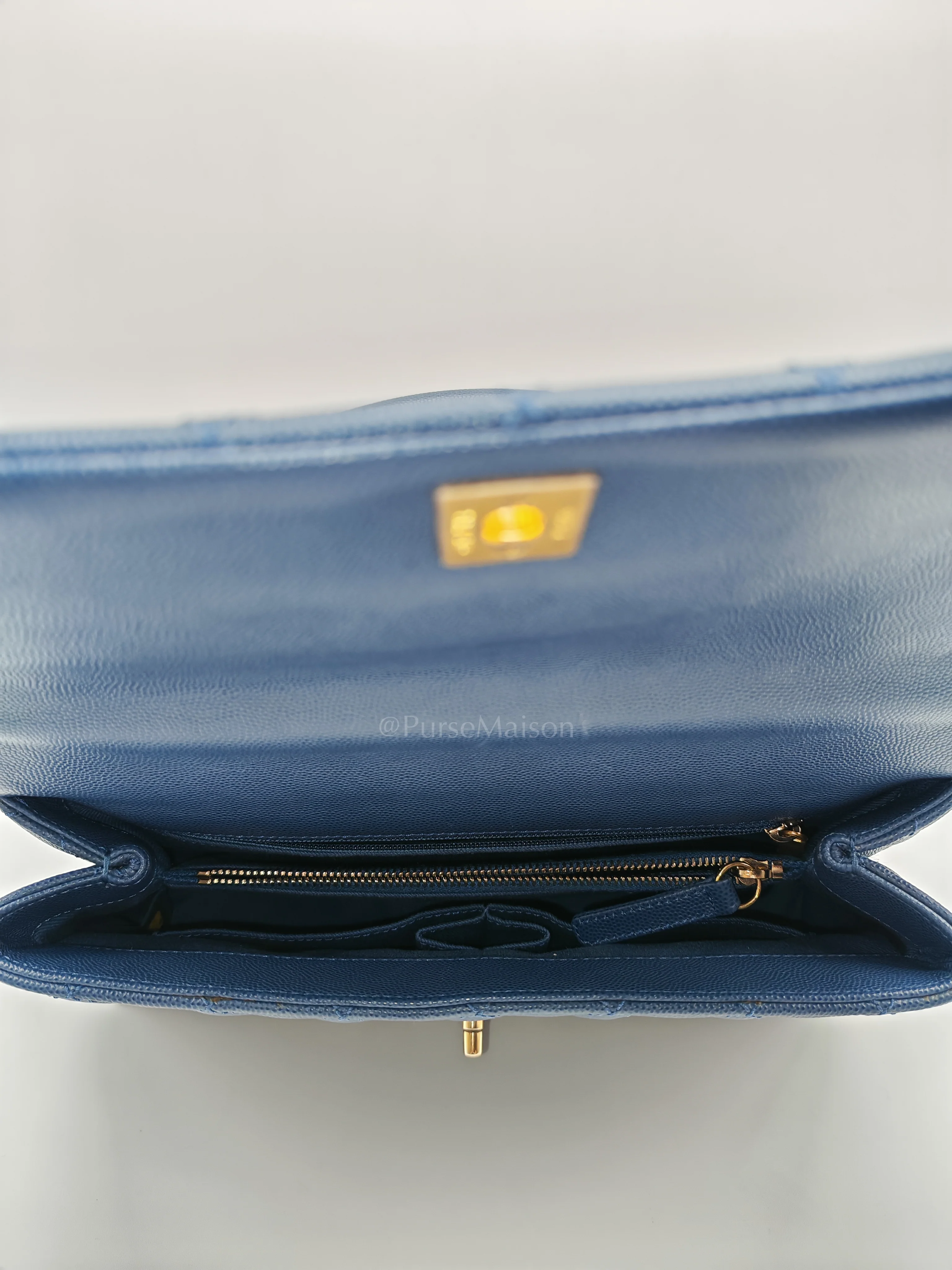 Chanel Coco Handle Medium in Blue Quilted Caviar Leather & Aged Gold Hardware Series 24 - Image 19