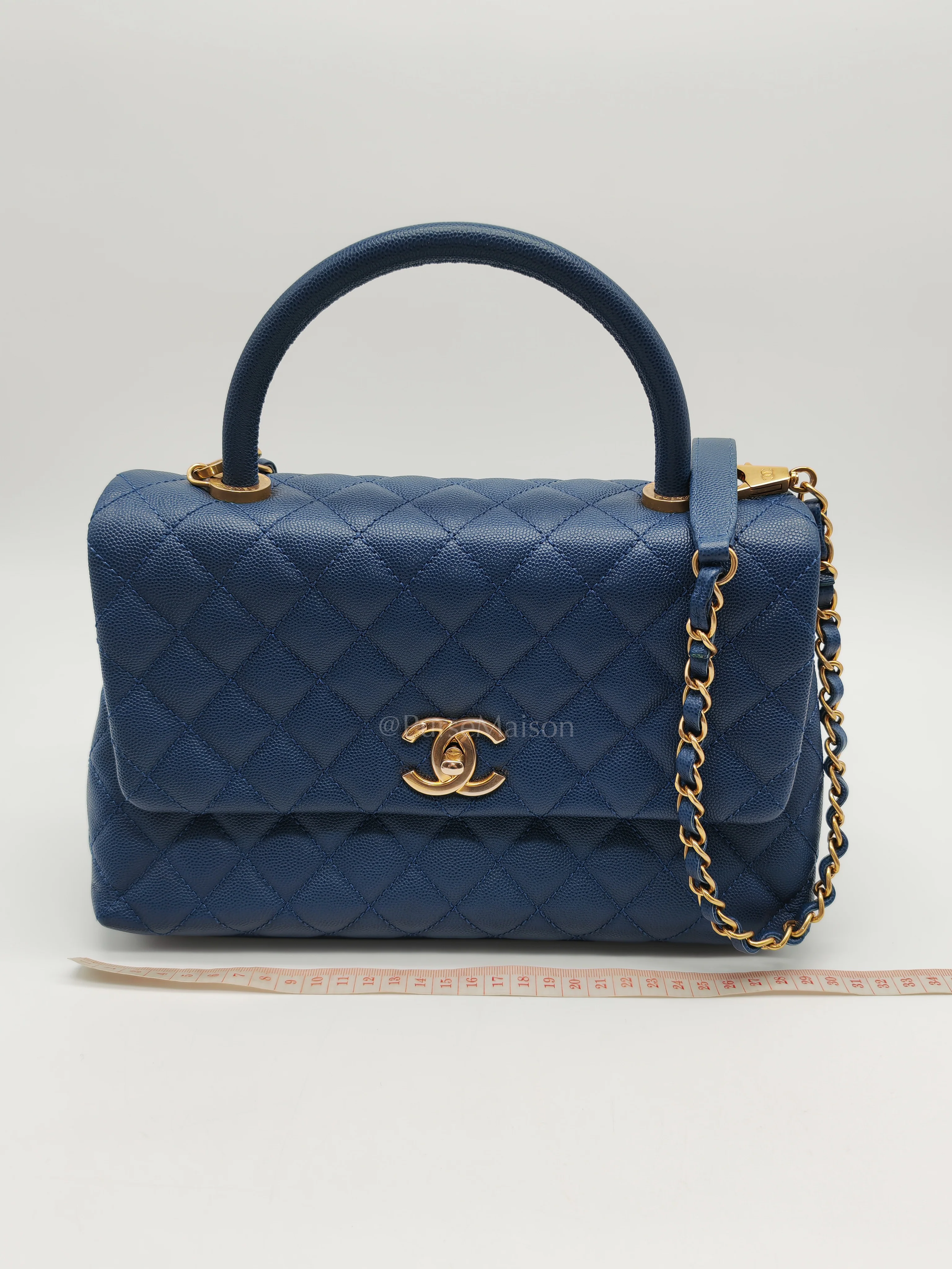 Chanel Coco Handle Medium in Blue Quilted Caviar Leather & Aged Gold Hardware Series 24 - Image 23