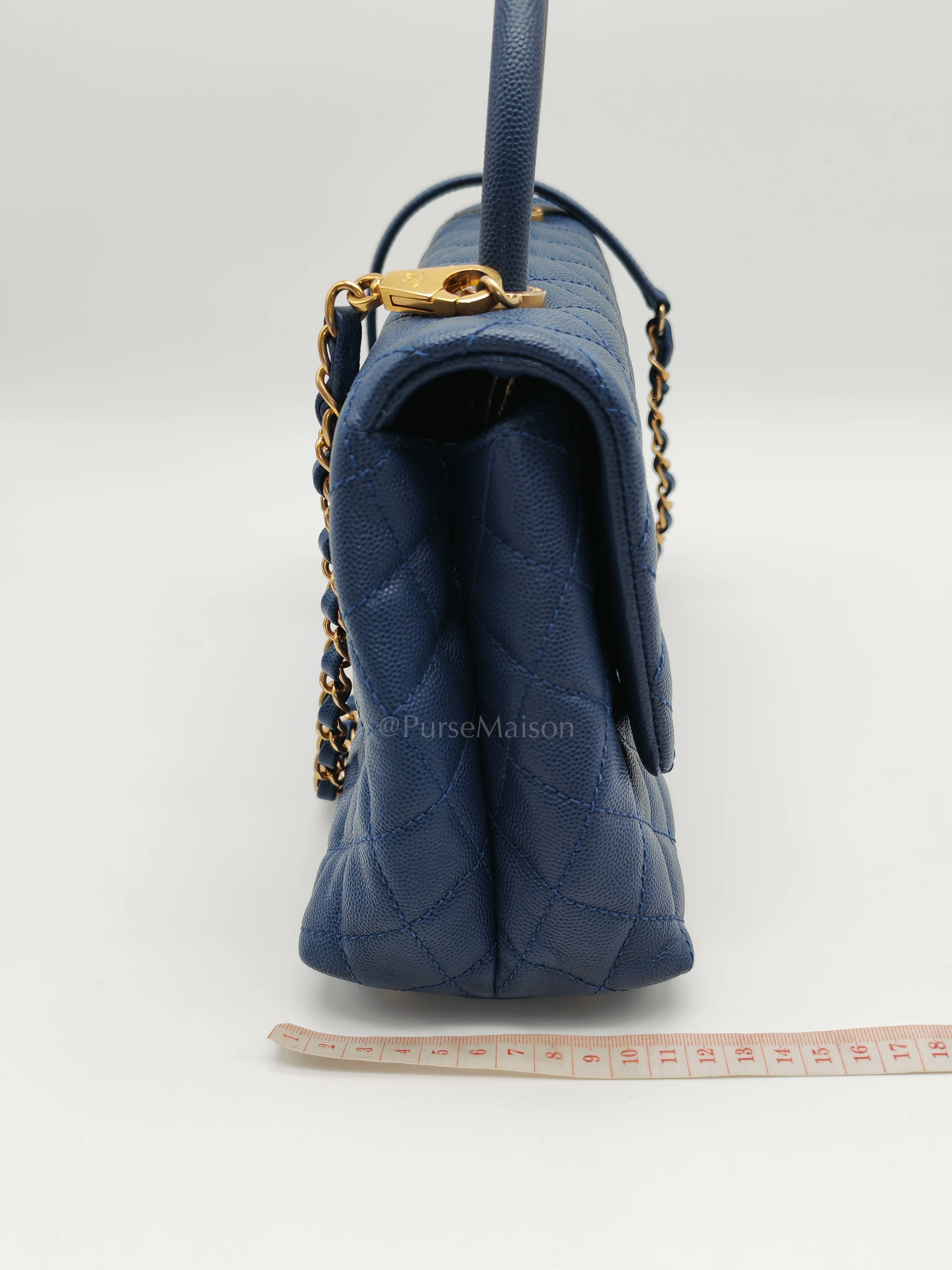 Chanel Coco Handle Medium in Blue Quilted Caviar Leather & Aged Gold Hardware Series 24 - Image 25