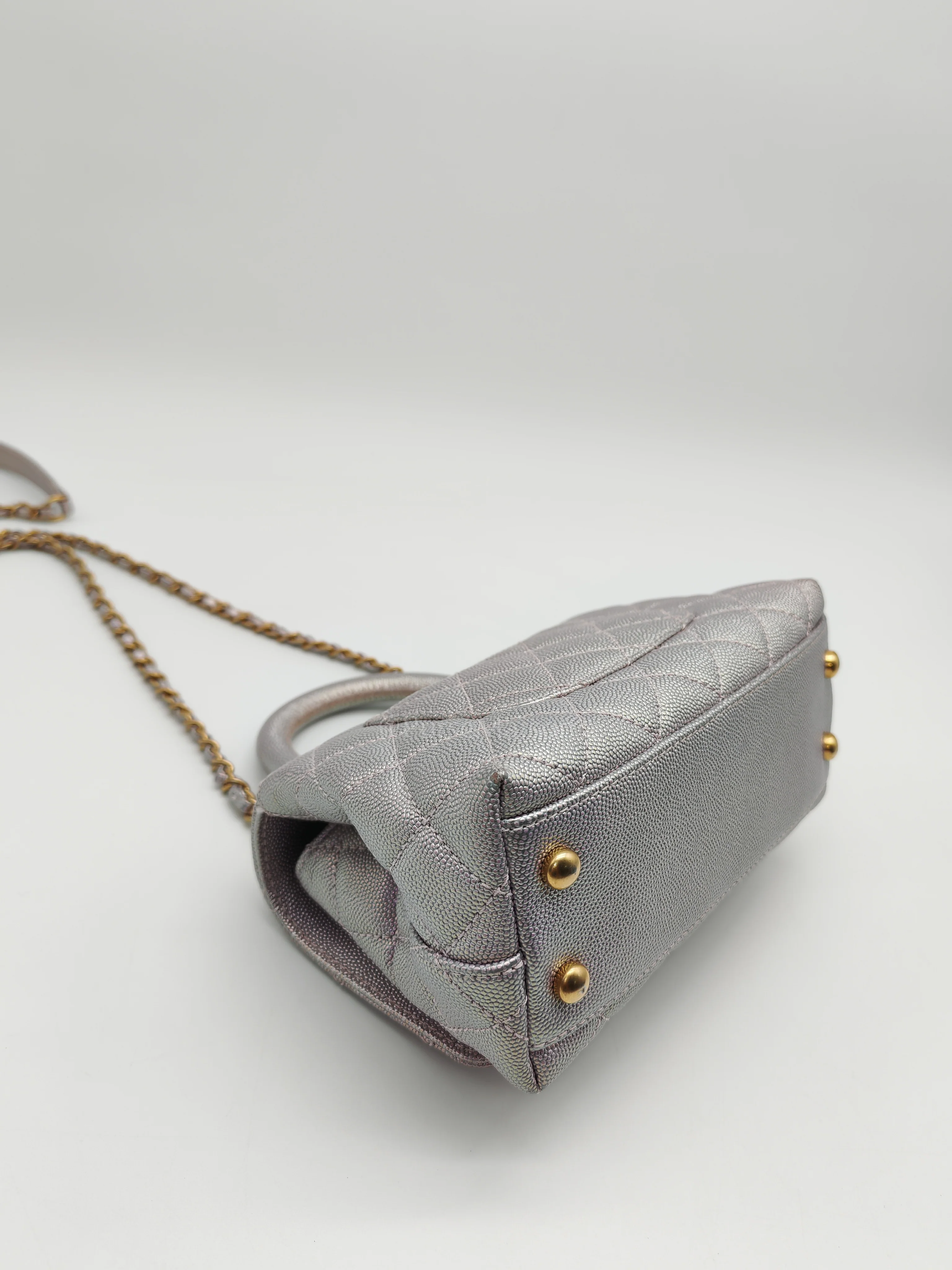Chanel Coco Top Handle Bag Mini in Iridescent Quilted Caviar Leather & Gold Hardware Microchip - Image 10