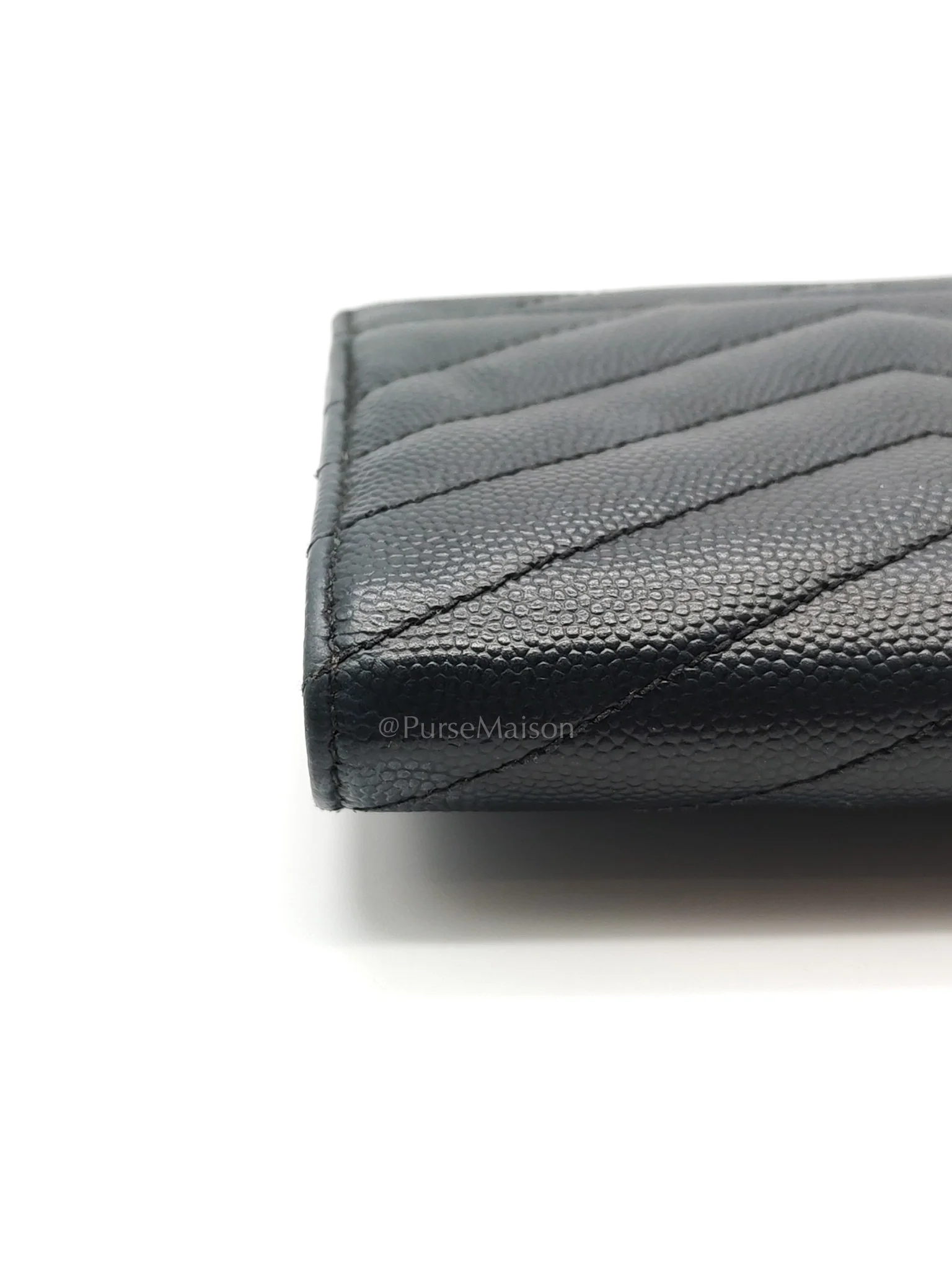 Yves Saint Laurent Compact Tri-fold Wallet In Black Grain de Poudre Embossed Leather & Silver Hardware - Image 13