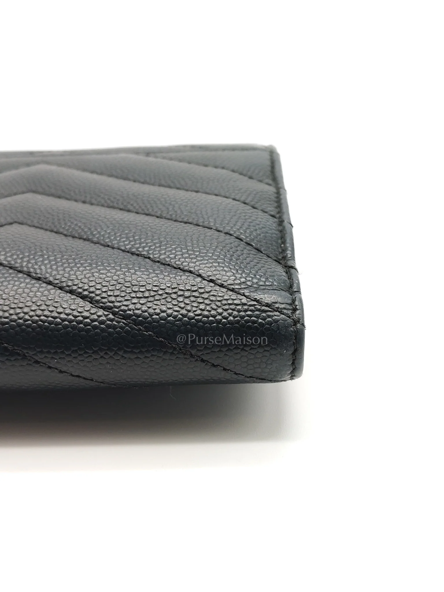 Yves Saint Laurent Compact Tri-fold Wallet In Black Grain de Poudre Embossed Leather & Silver Hardware - Image 15