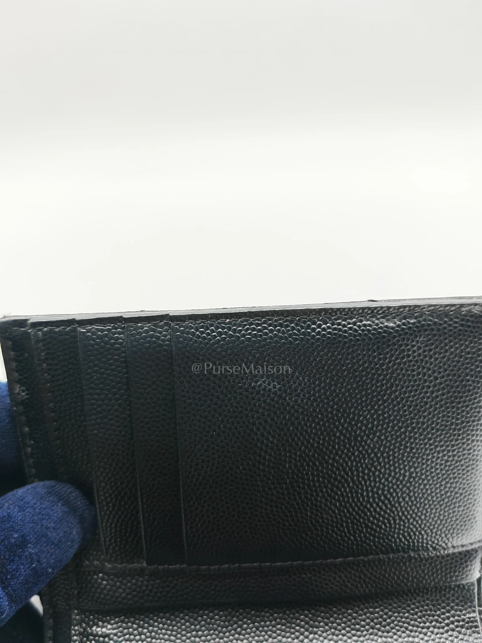 Yves Saint Laurent Compact Tri-fold Wallet In Black Grain de Poudre Embossed Leather & Silver Hardware - Image 24