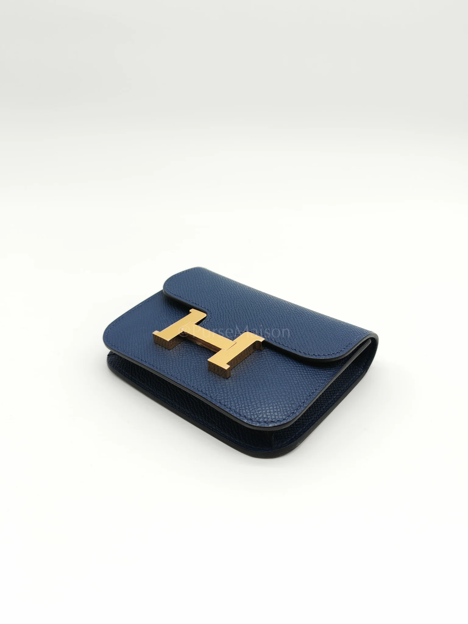 Hermes Constance Slim Wallet in Bleu Saphir Epsom Leather Gold Hardware Stamp B(2023) - Image 9