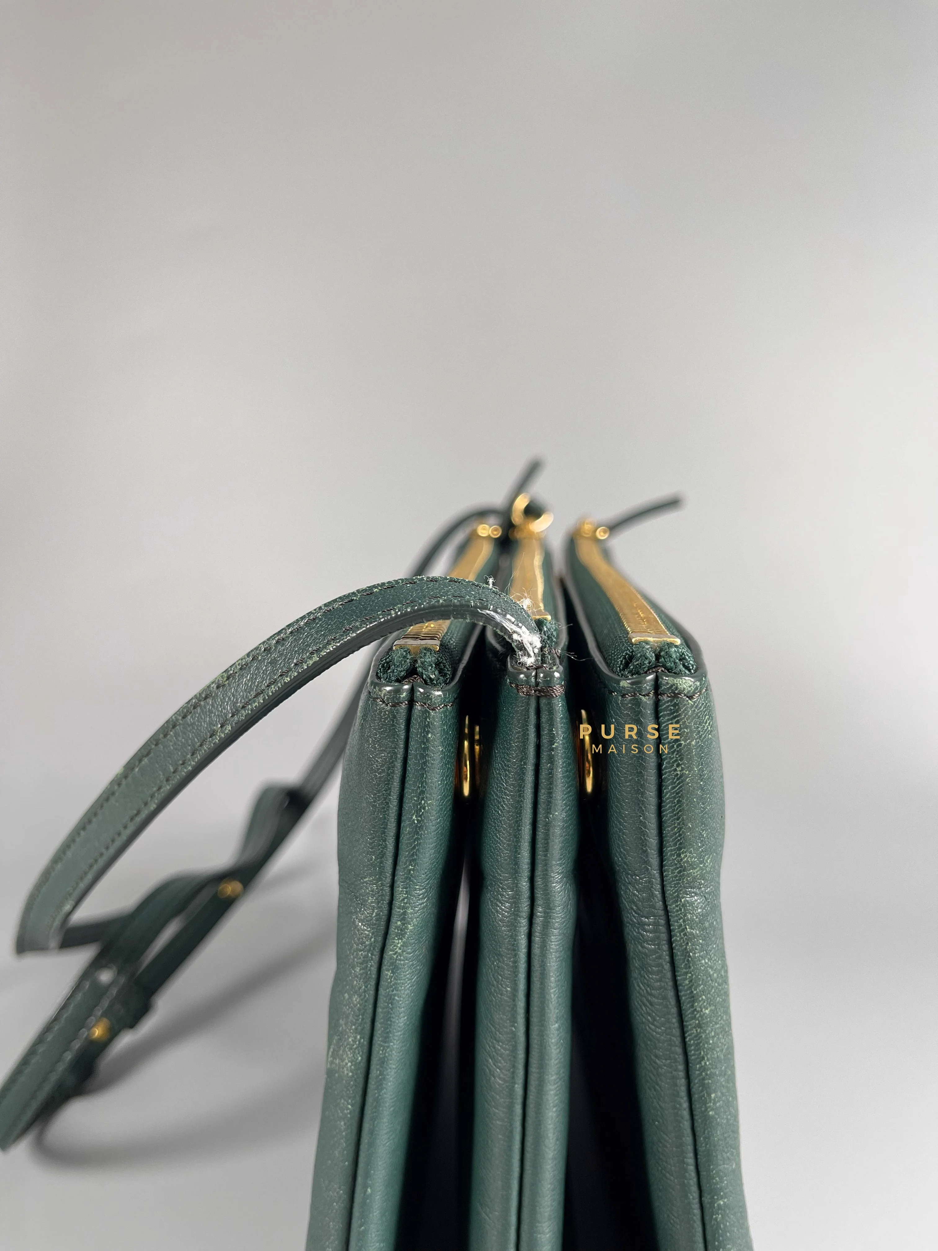 Celine Celine Lambskin Trio Crossbody Bag Dark Green - Image 15