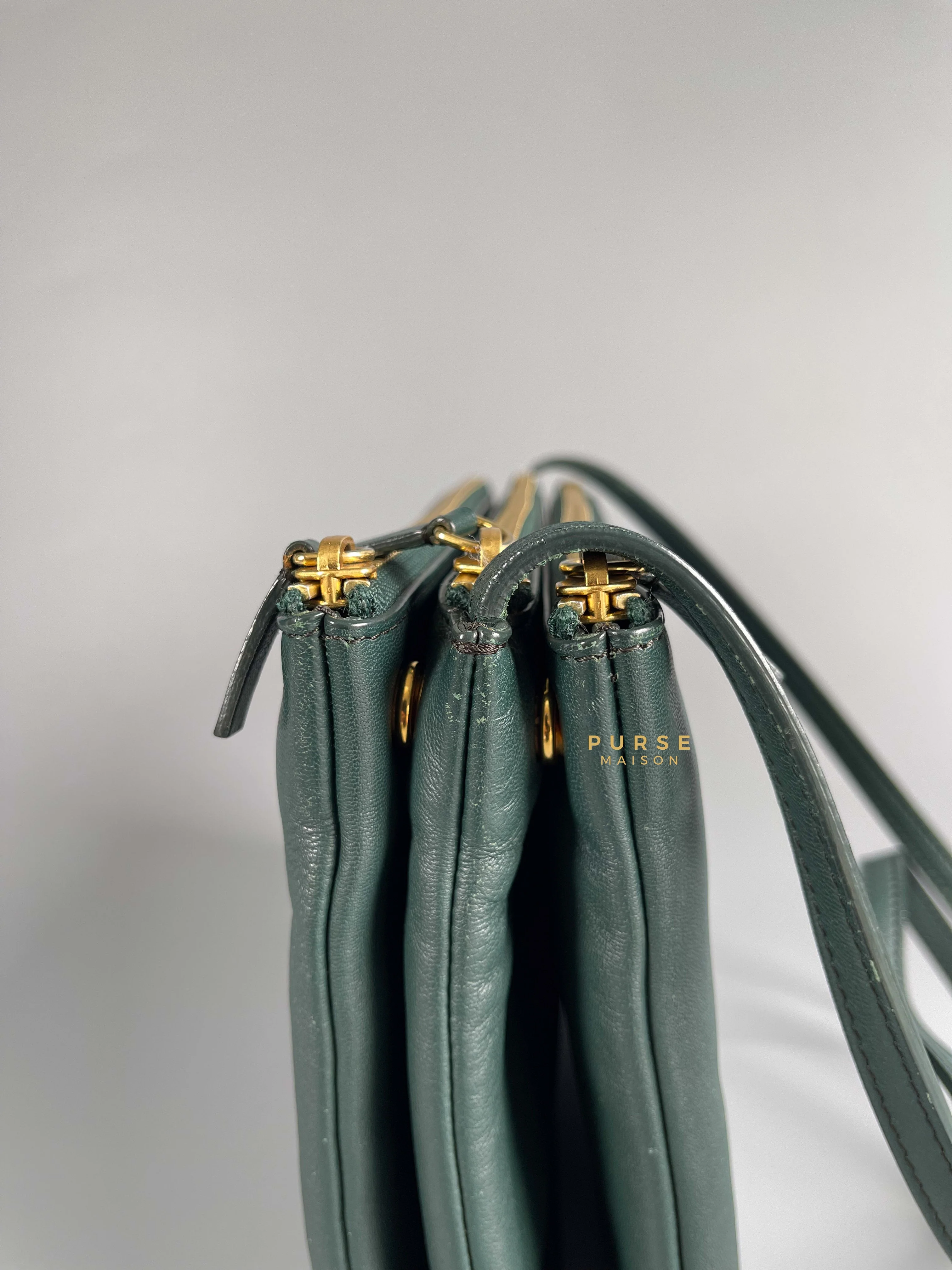 Celine Celine Lambskin Trio Crossbody Bag Dark Green - Image 16