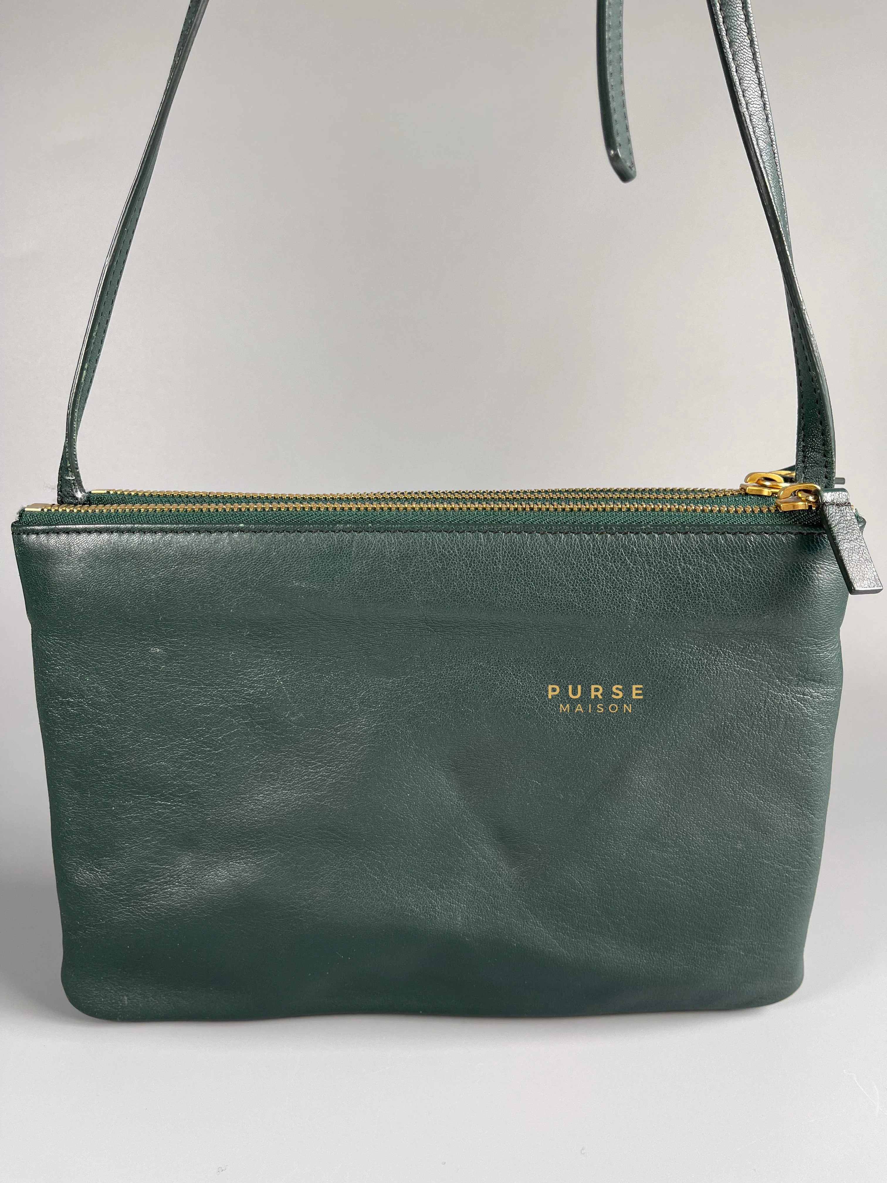 Celine Celine Lambskin Trio Crossbody Bag Dark Green - Image 17