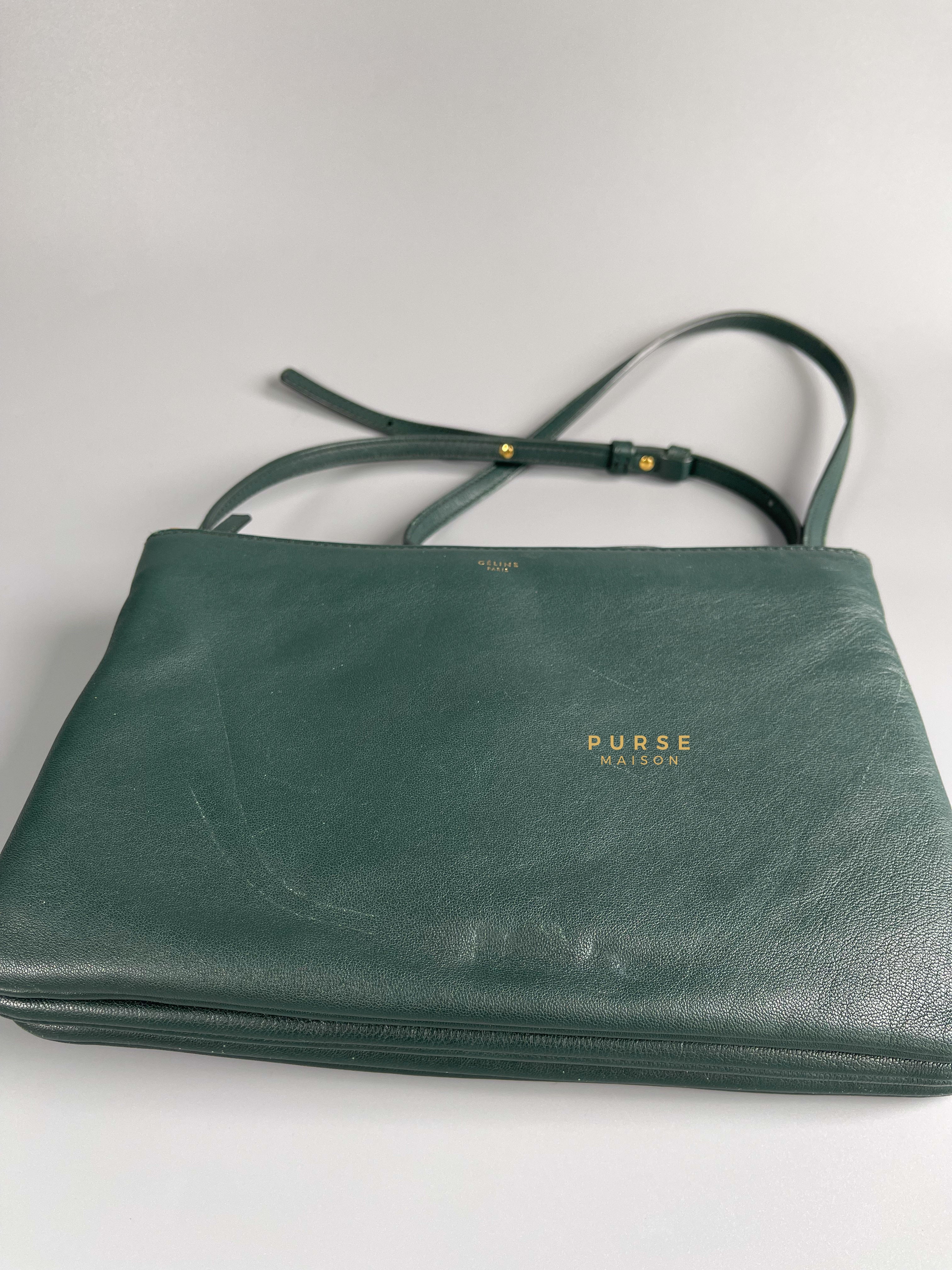 Celine Celine Lambskin Trio Crossbody Bag Dark Green - Image 19