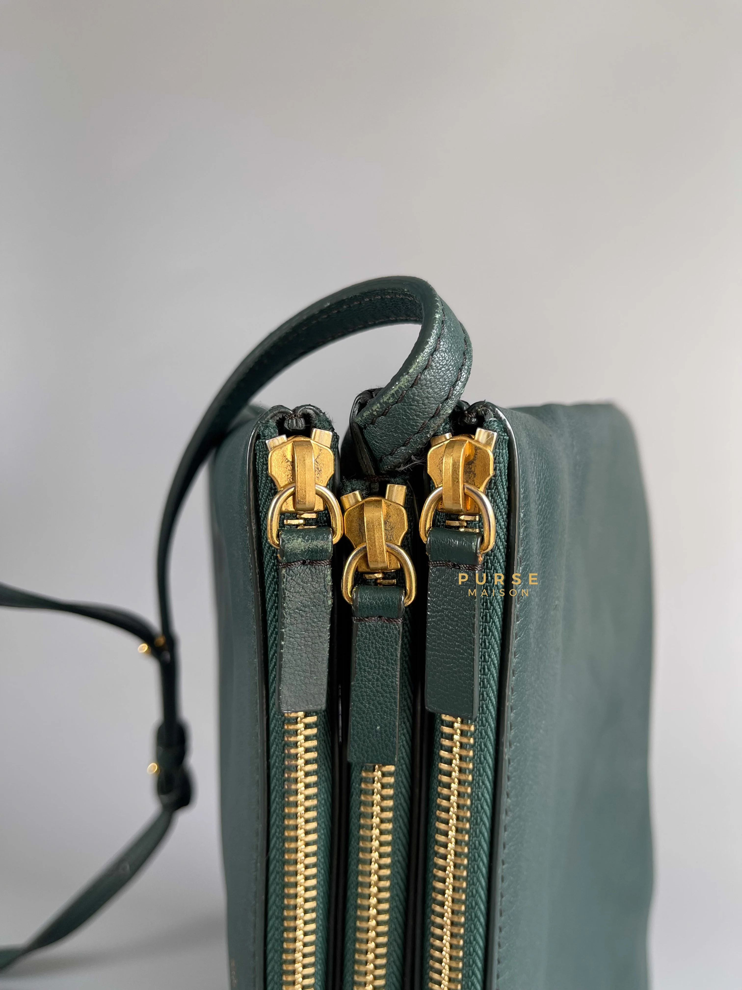 Celine Celine Lambskin Trio Crossbody Bag Dark Green - Image 20