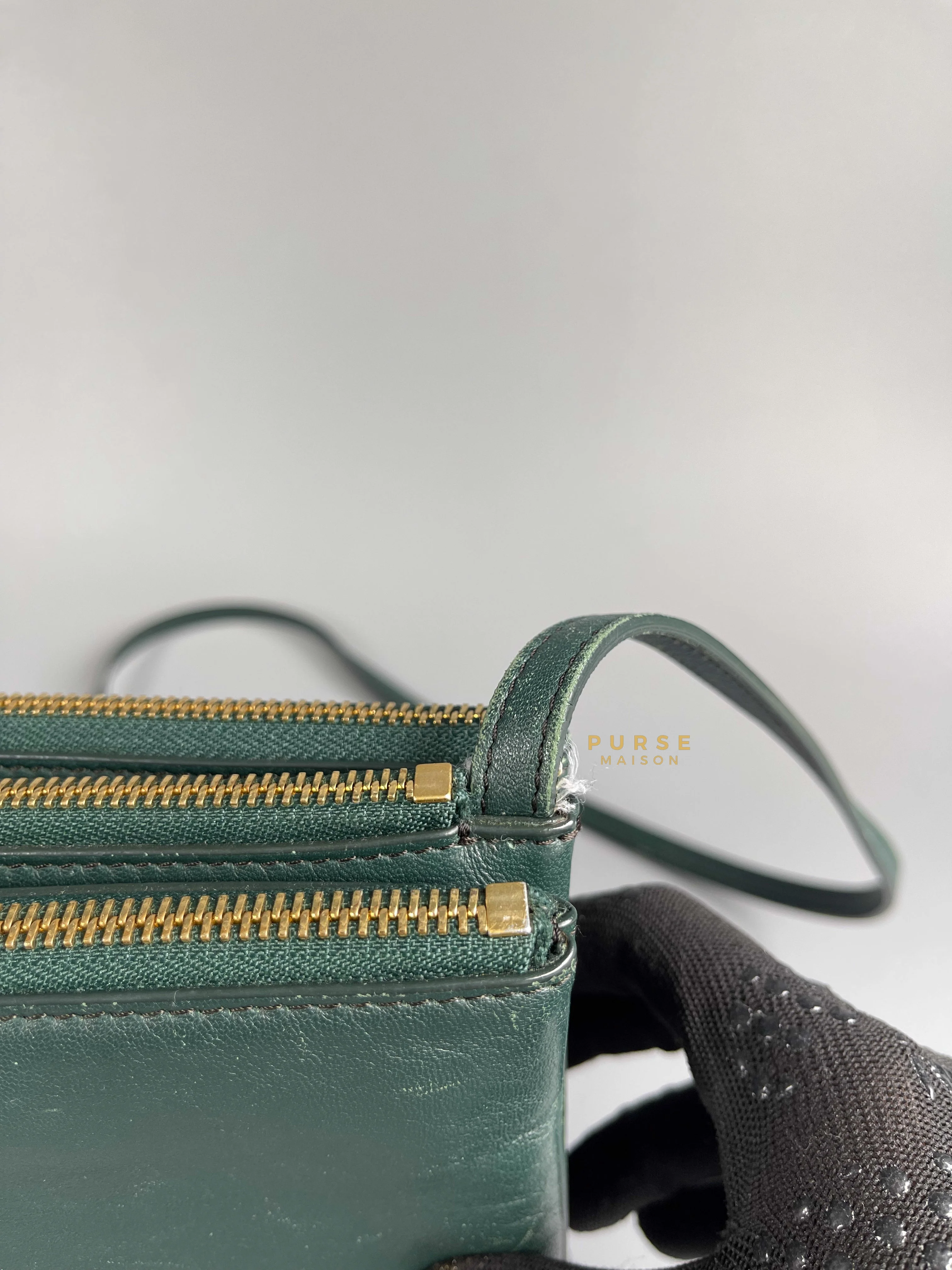 Celine Celine Lambskin Trio Crossbody Bag Dark Green - Image 22