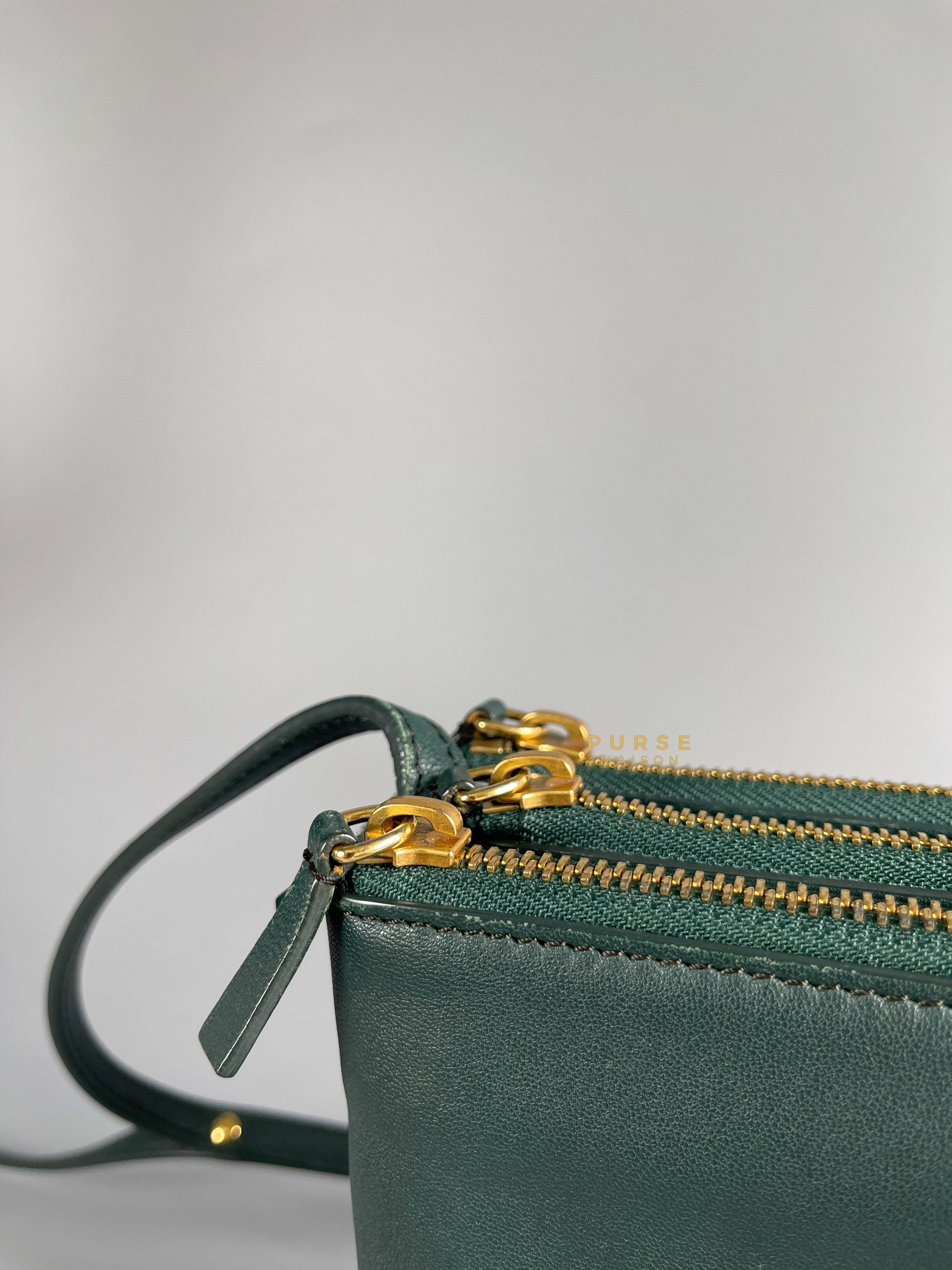 Celine Celine Lambskin Trio Crossbody Bag Dark Green - Image 24