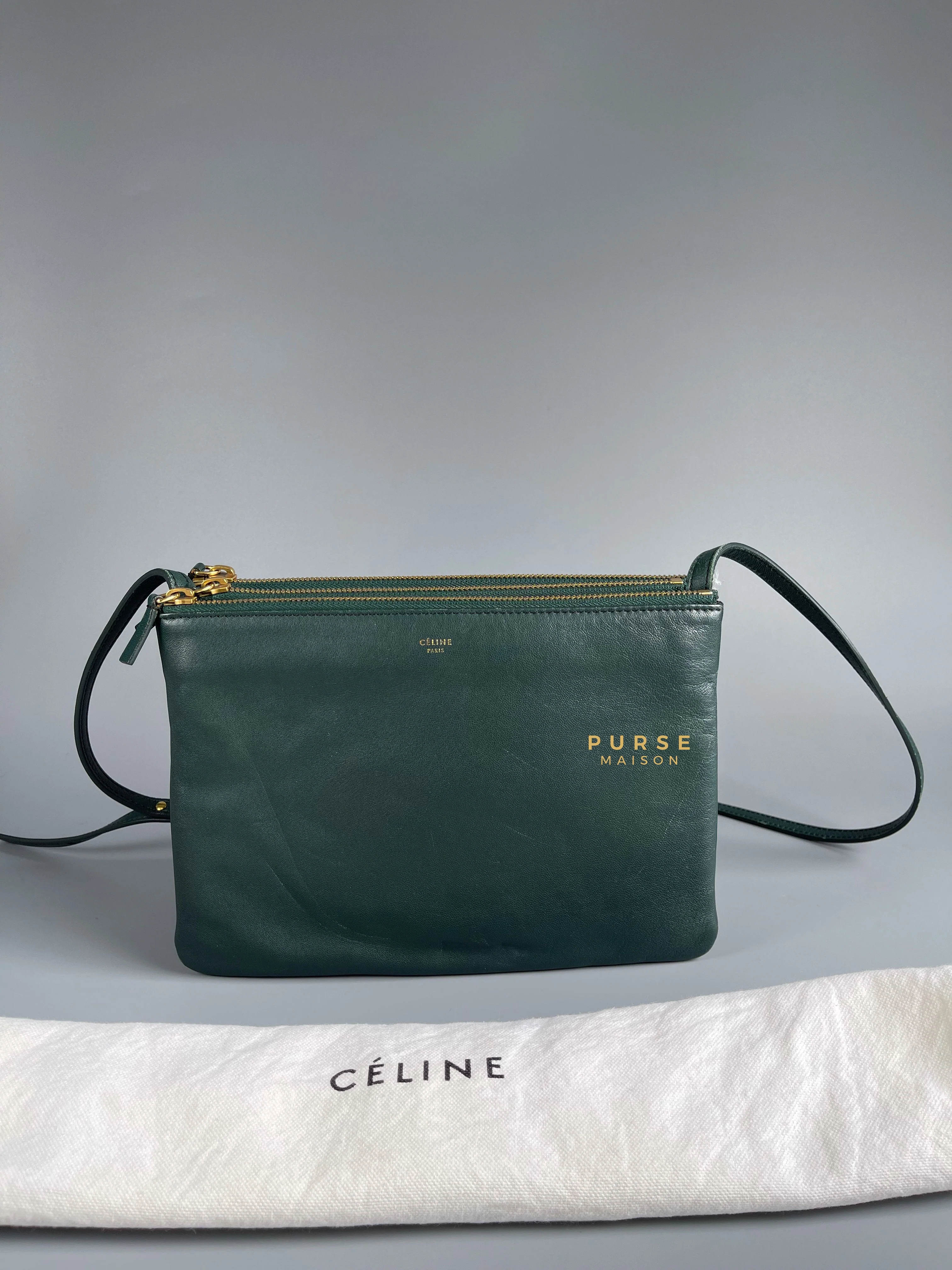Celine Celine Lambskin Trio Crossbody Bag Dark Green - Image 29
