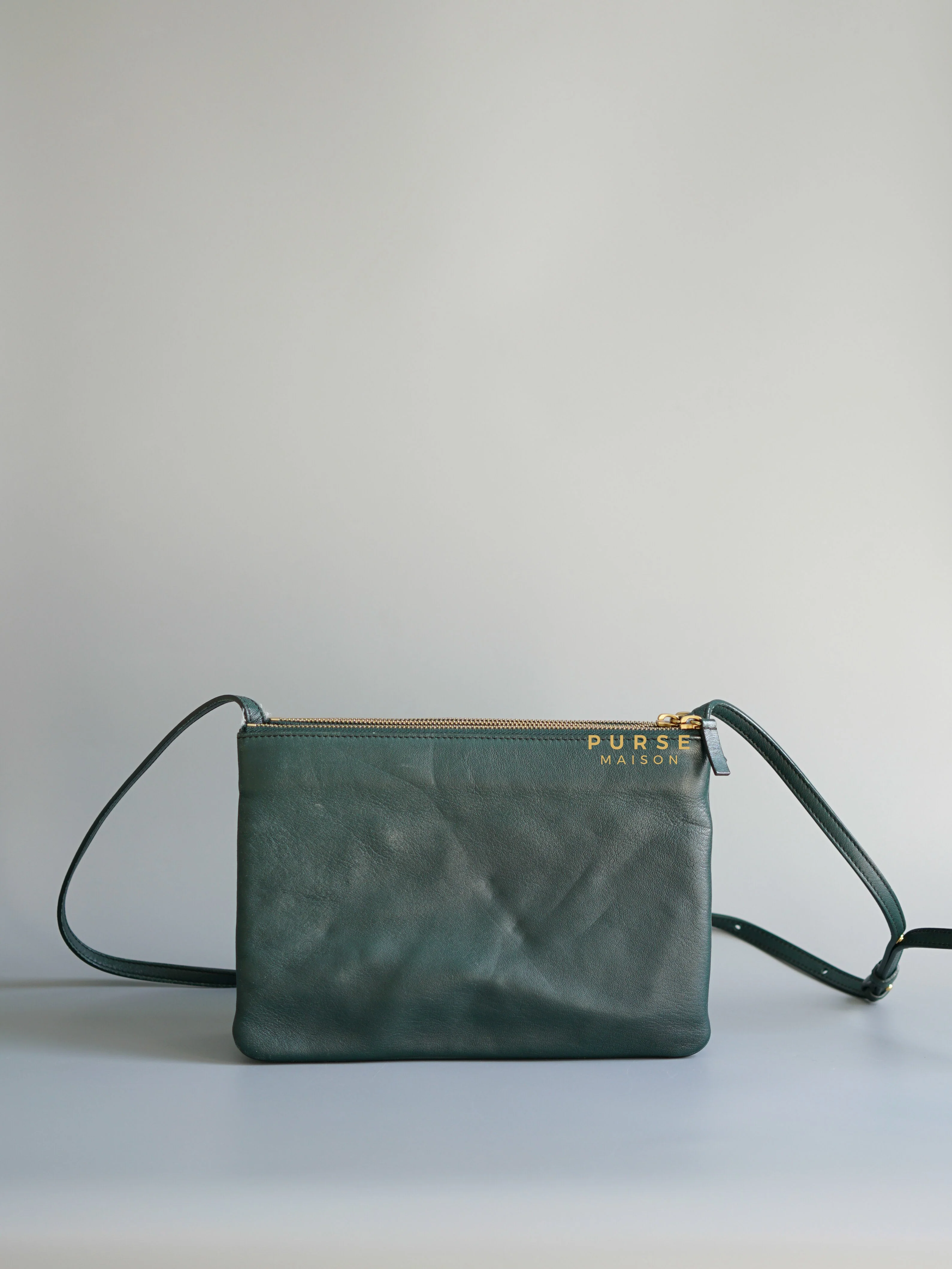 Celine Celine Lambskin Trio Crossbody Bag Dark Green - Image 3