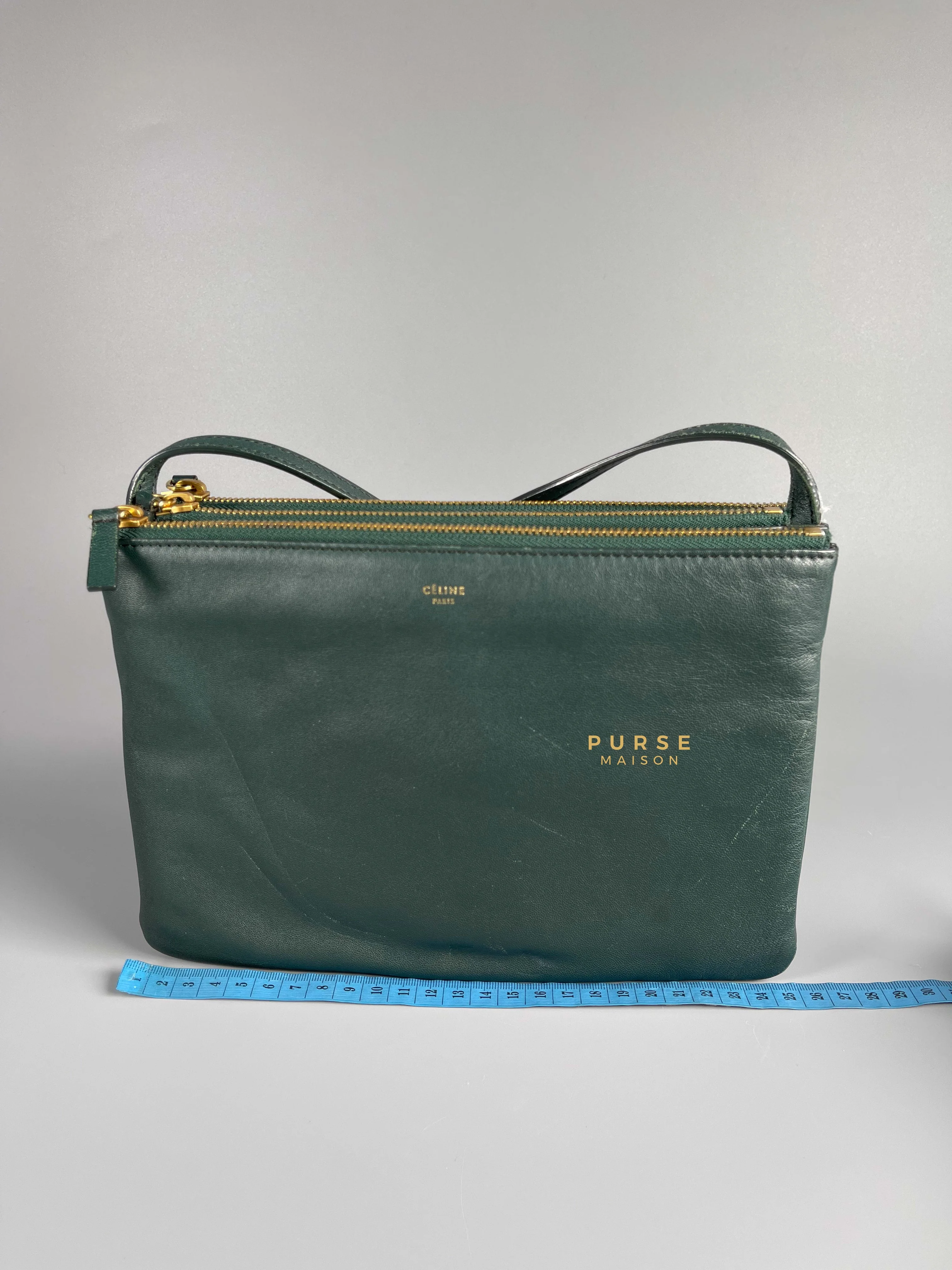 Celine Celine Lambskin Trio Crossbody Bag Dark Green - Image 32