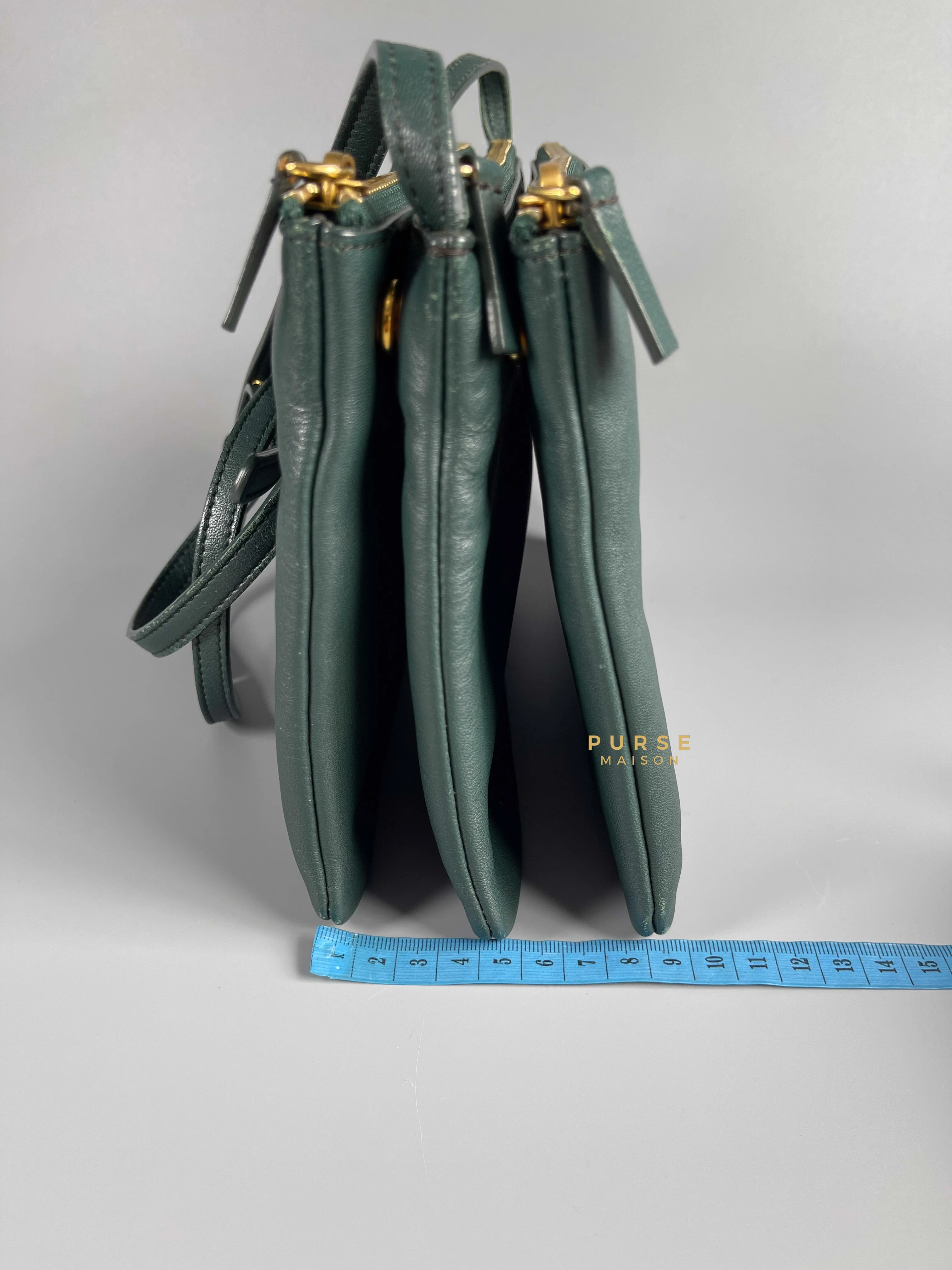 Celine Celine Lambskin Trio Crossbody Bag Dark Green - Image 34