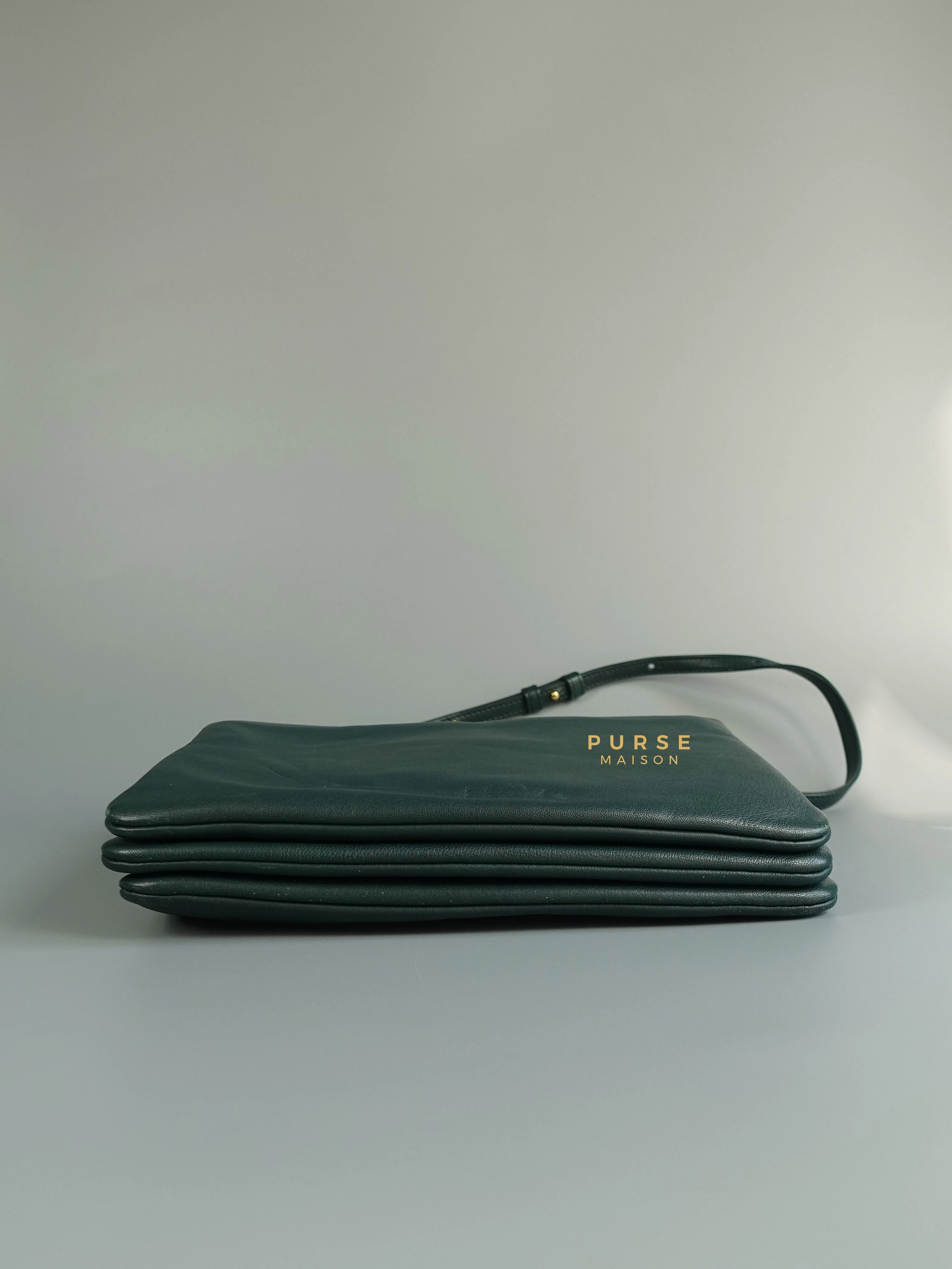 Celine Celine Lambskin Trio Crossbody Bag Dark Green - Image 4
