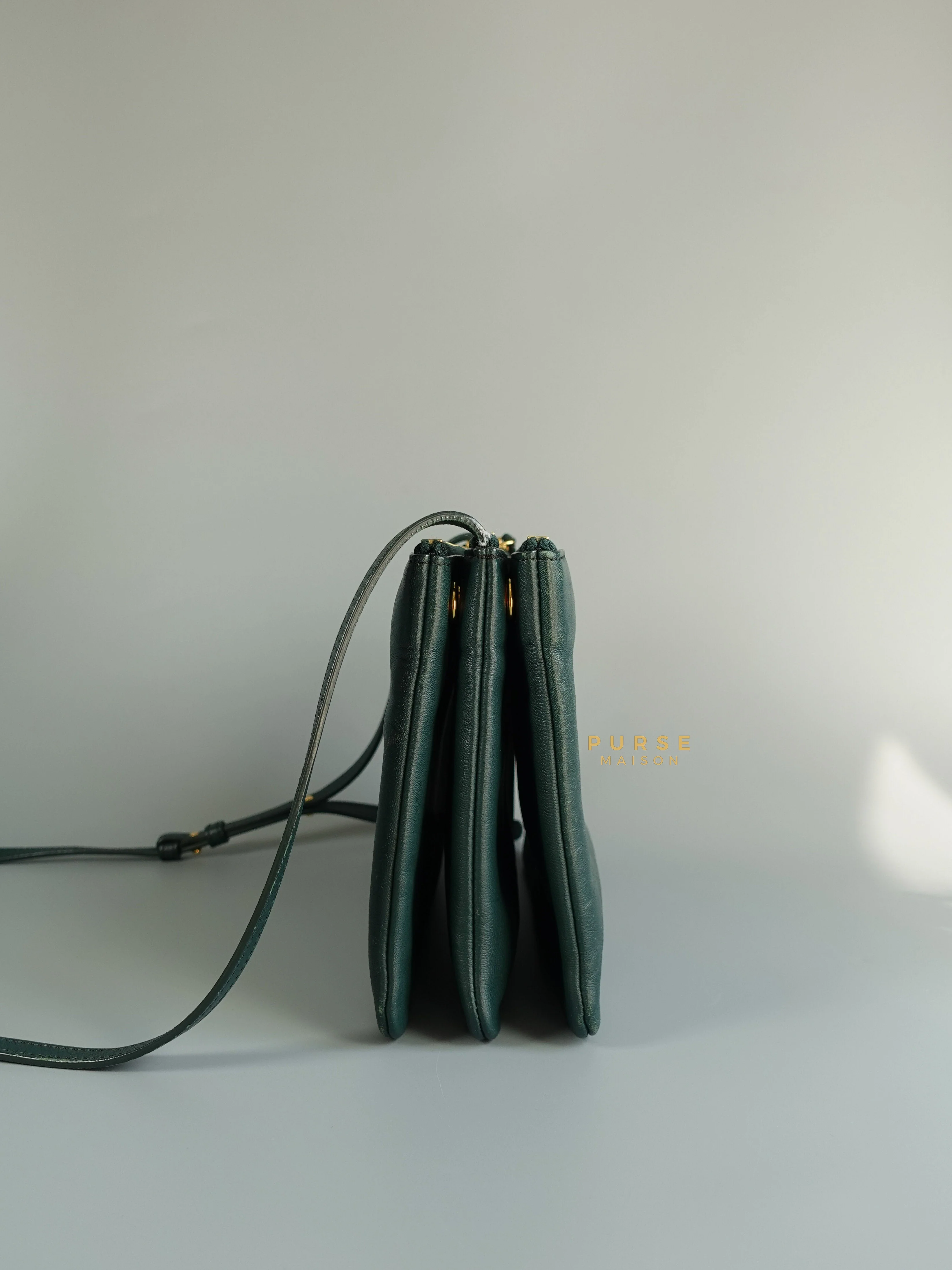 Celine Celine Lambskin Trio Crossbody Bag Dark Green - Image 5