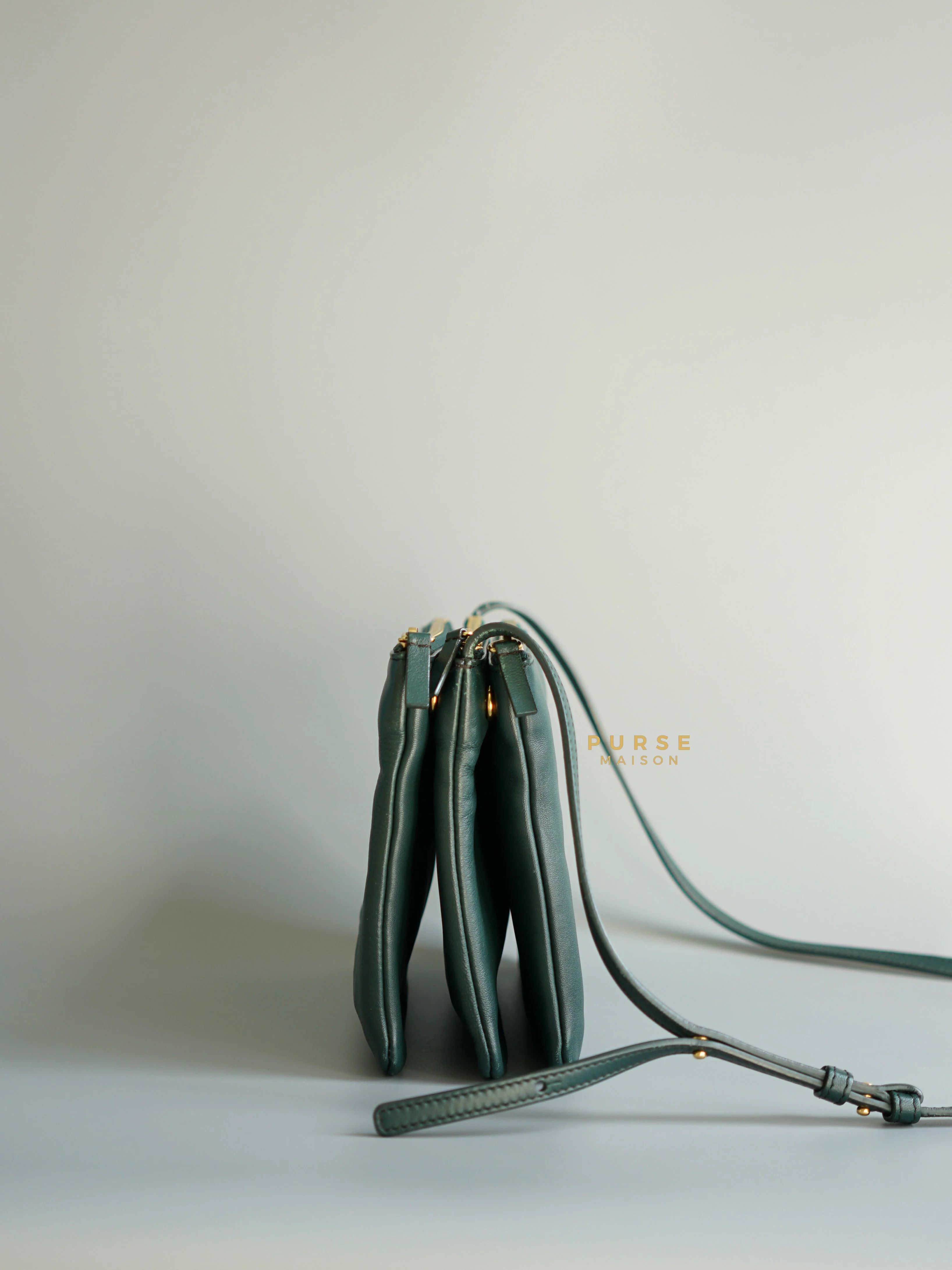 Celine Celine Lambskin Trio Crossbody Bag Dark Green - Image 6