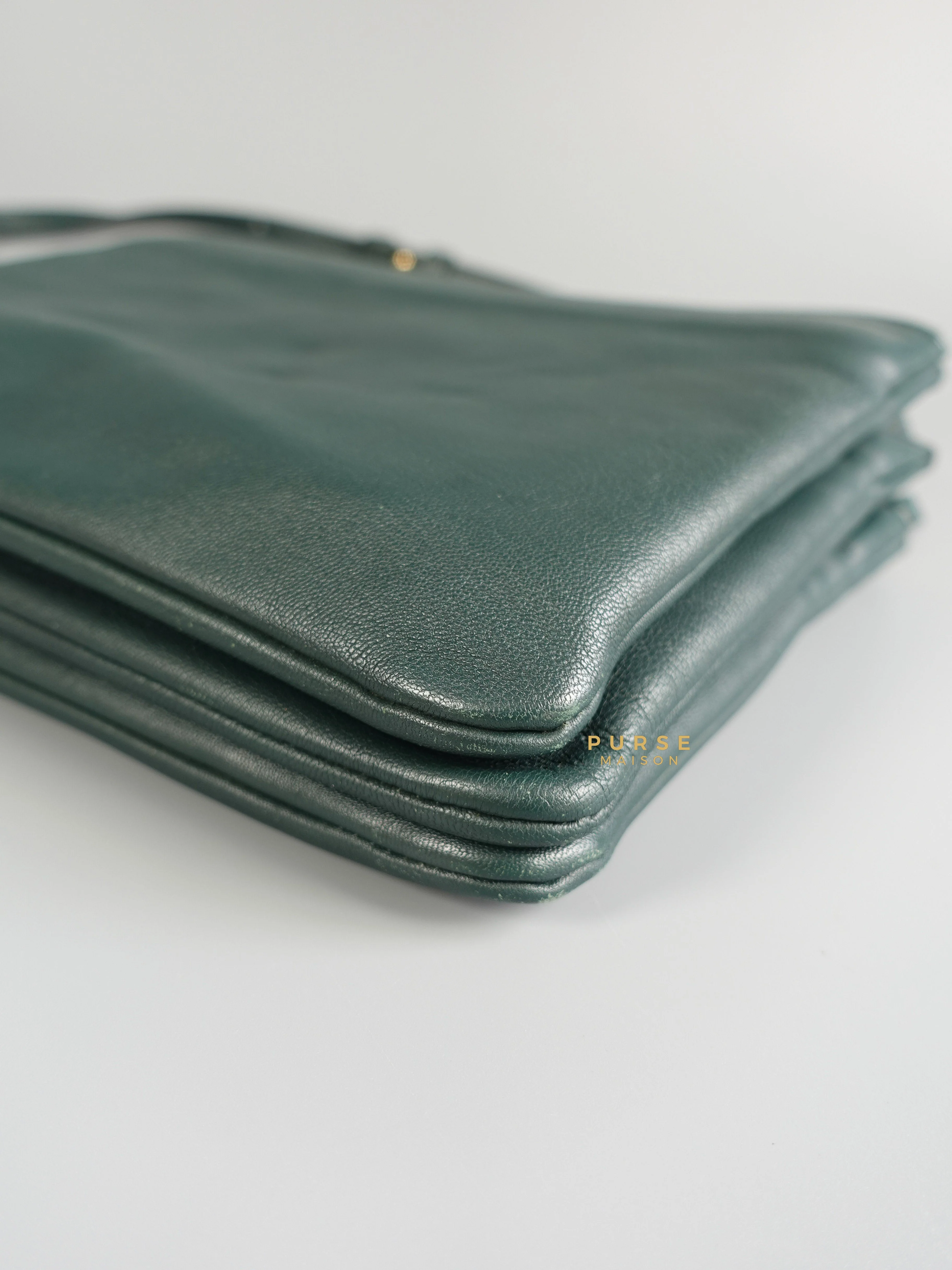 Celine Celine Lambskin Trio Crossbody Bag Dark Green - Image 9