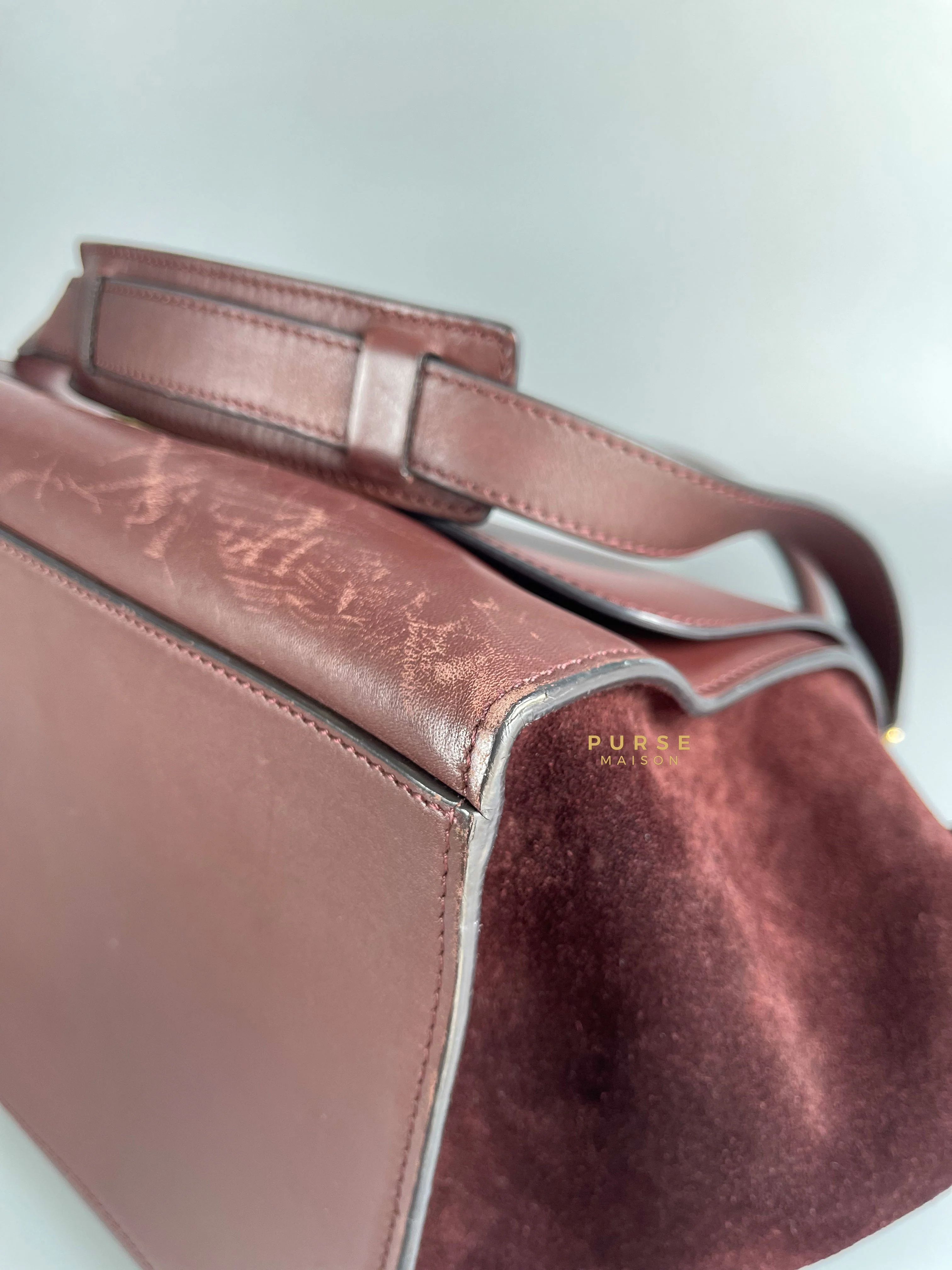 Celine Celine Burgundy Smooth Calfskin Suede Medium Trapeze Long Strap Bag - Image 10