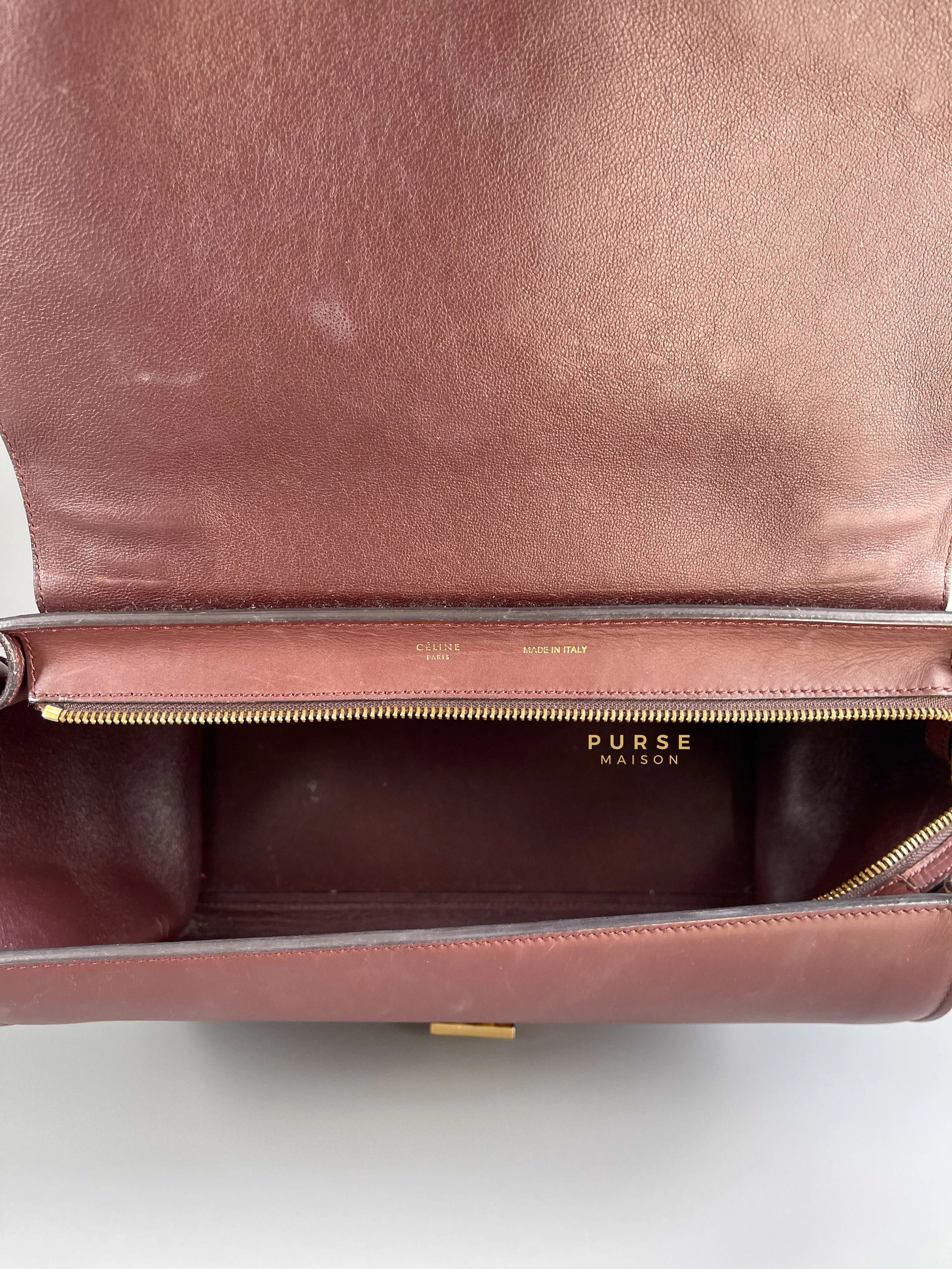 Celine Celine Burgundy Smooth Calfskin Suede Medium Trapeze Long Strap Bag - Image 12