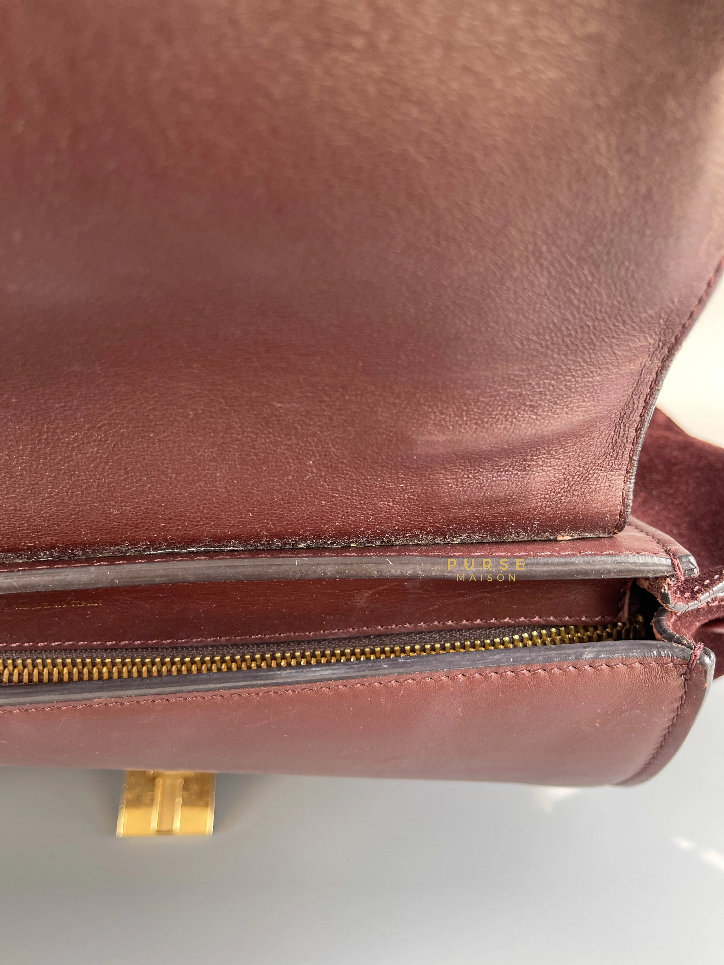 Celine Celine Burgundy Smooth Calfskin Suede Medium Trapeze Long Strap Bag - Image 13