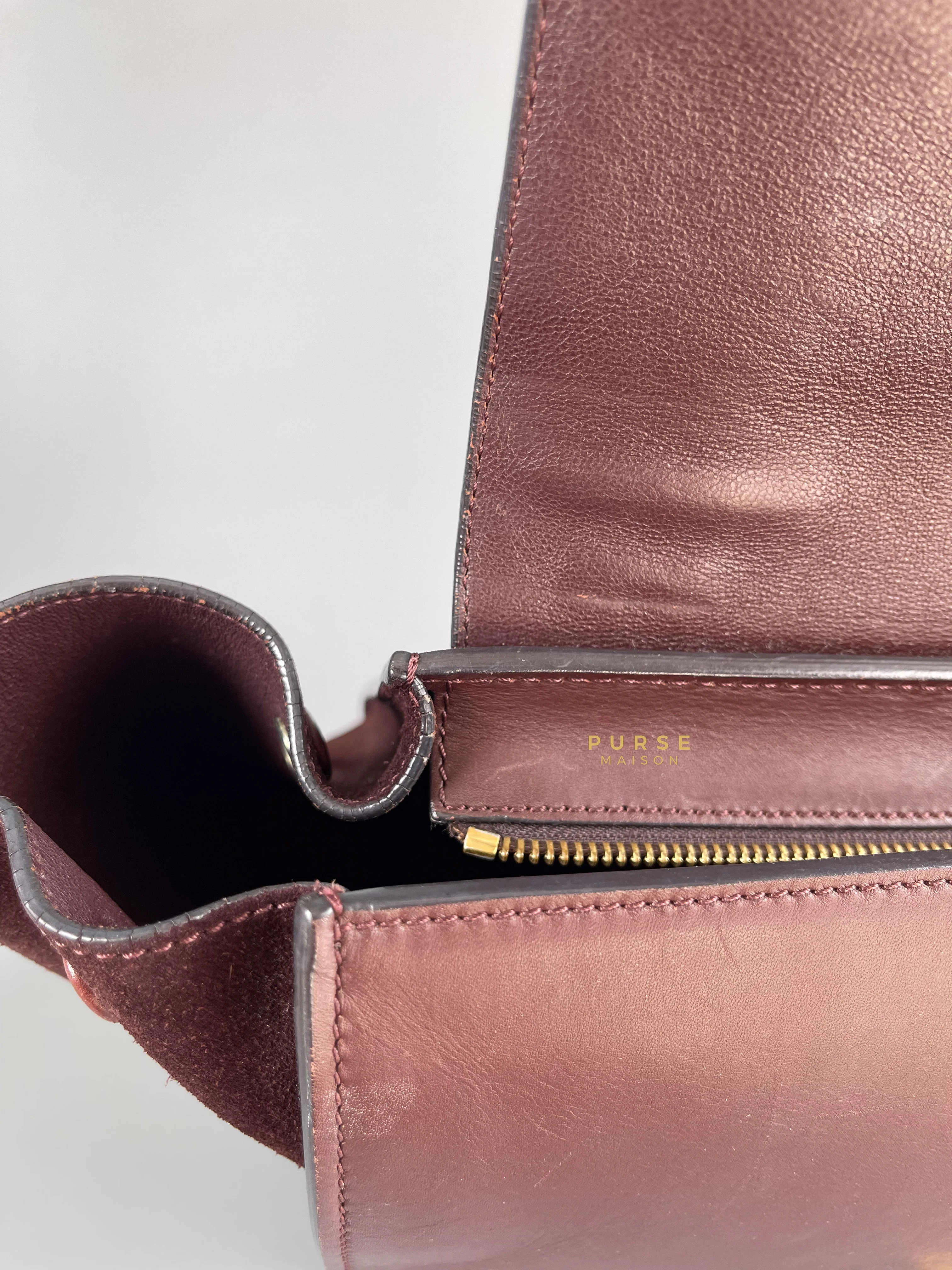 Celine Celine Burgundy Smooth Calfskin Suede Medium Trapeze Long Strap Bag - Image 17