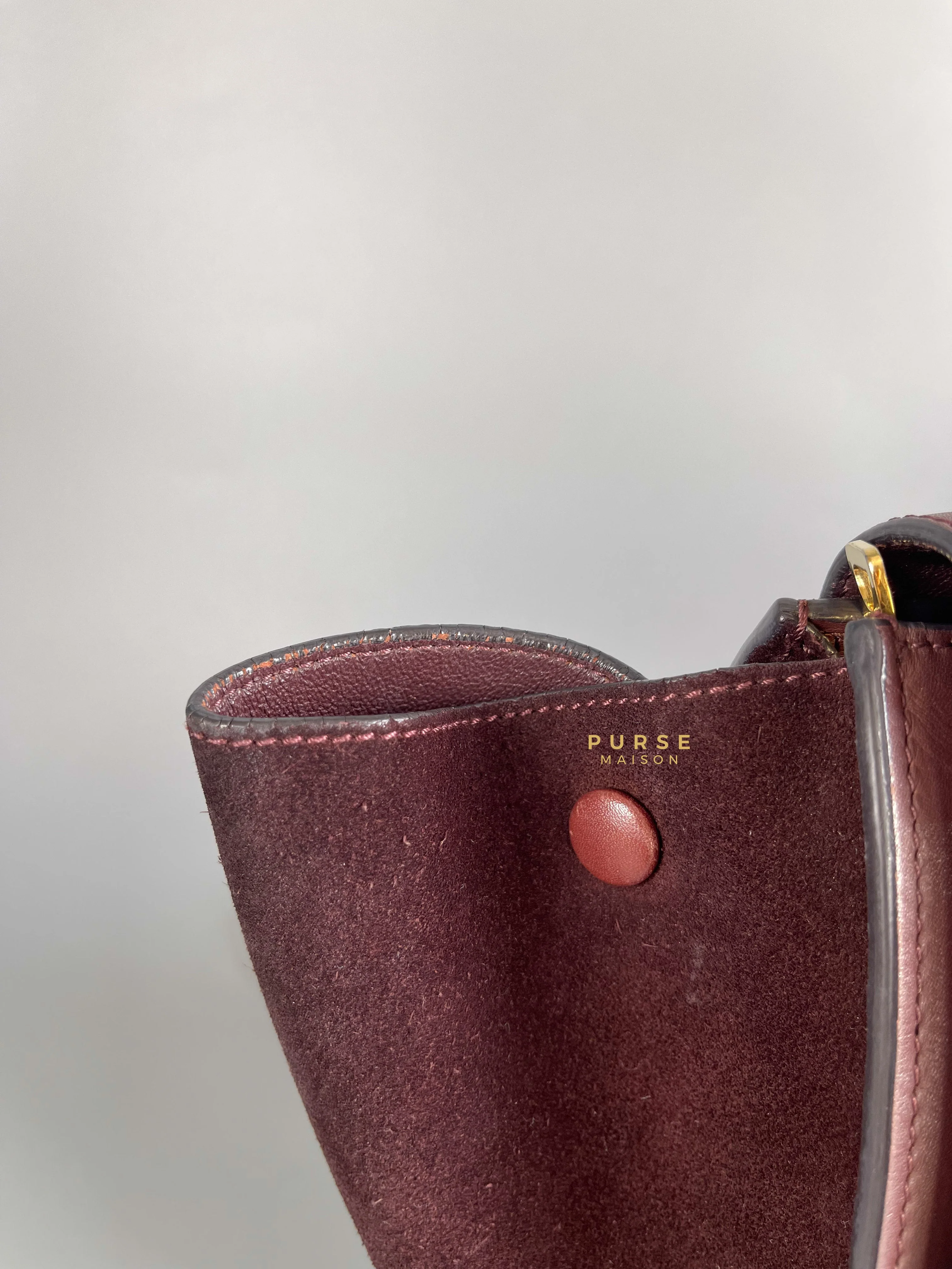 Celine Celine Burgundy Smooth Calfskin Suede Medium Trapeze Long Strap Bag - Image 19