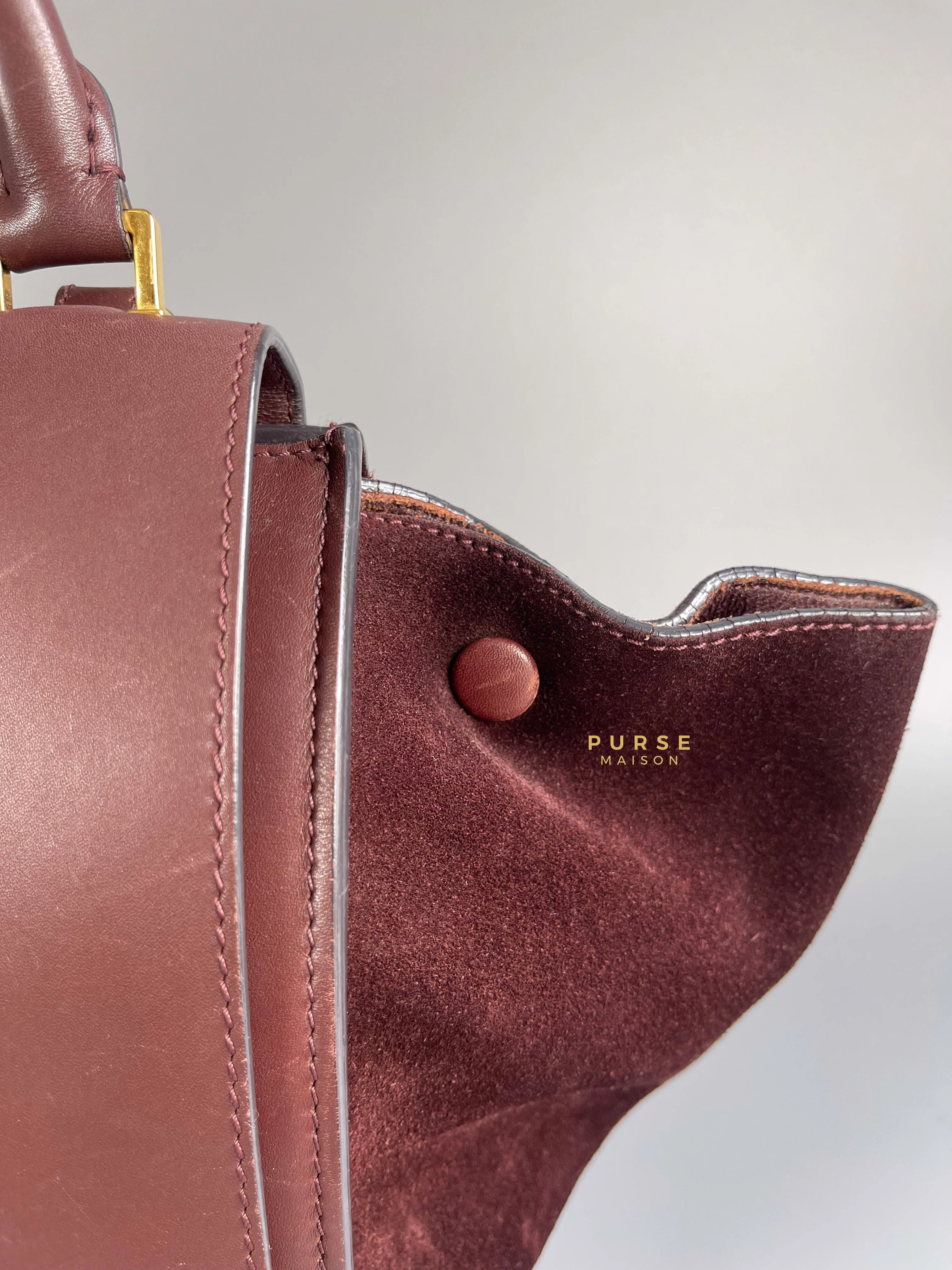Celine Celine Burgundy Smooth Calfskin Suede Medium Trapeze Long Strap Bag - Image 20
