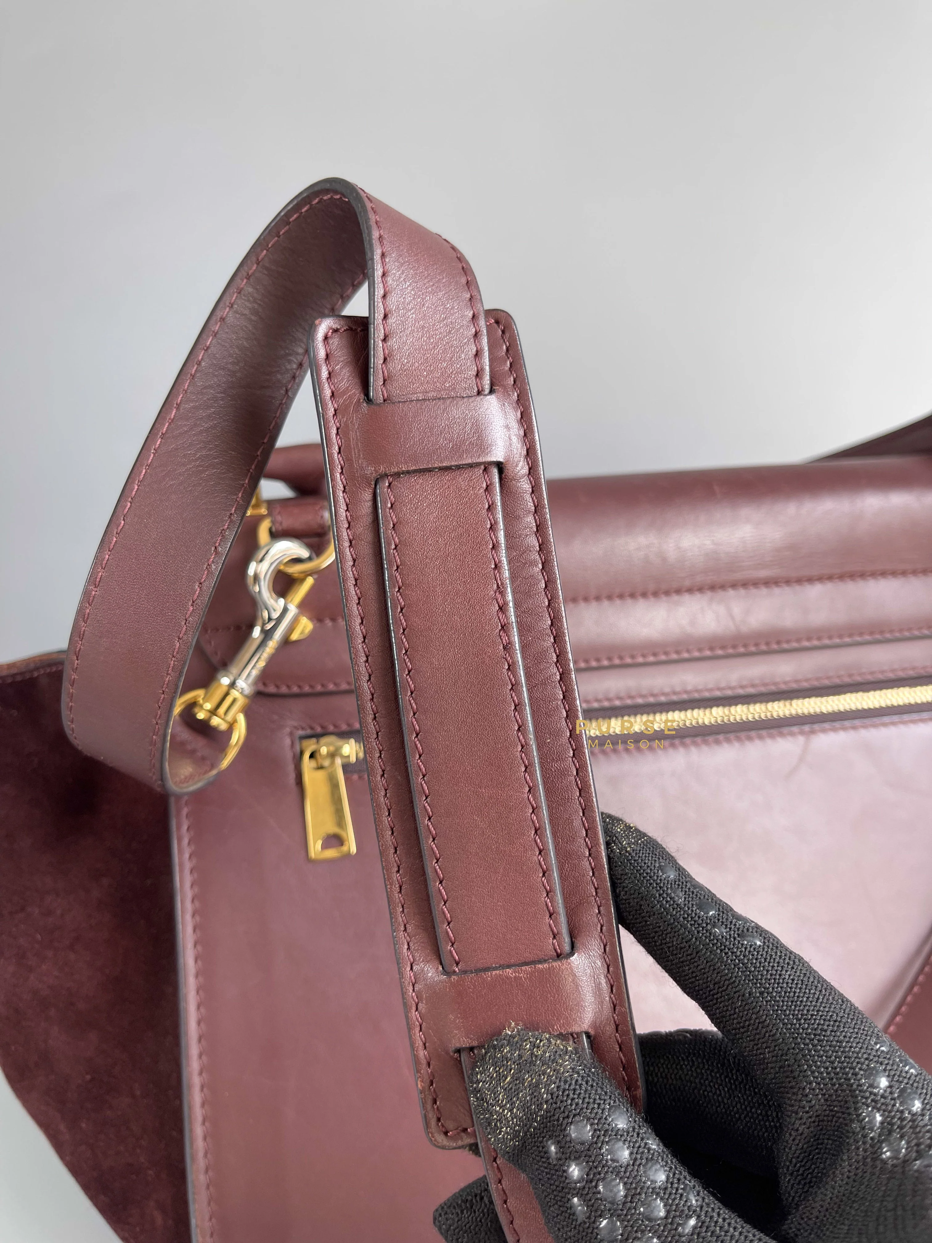 Celine Celine Burgundy Smooth Calfskin Suede Medium Trapeze Long Strap Bag - Image 22