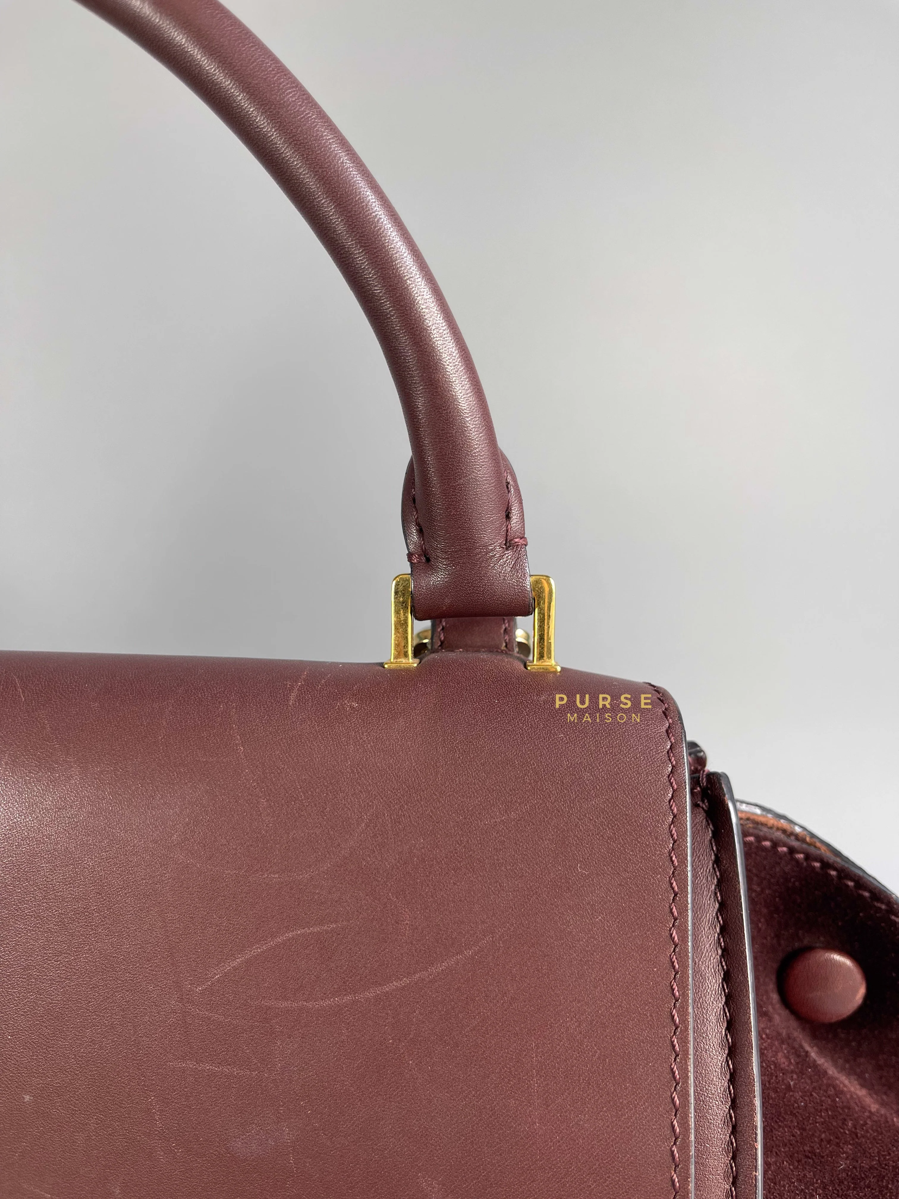 Celine Celine Burgundy Smooth Calfskin Suede Medium Trapeze Long Strap Bag - Image 24