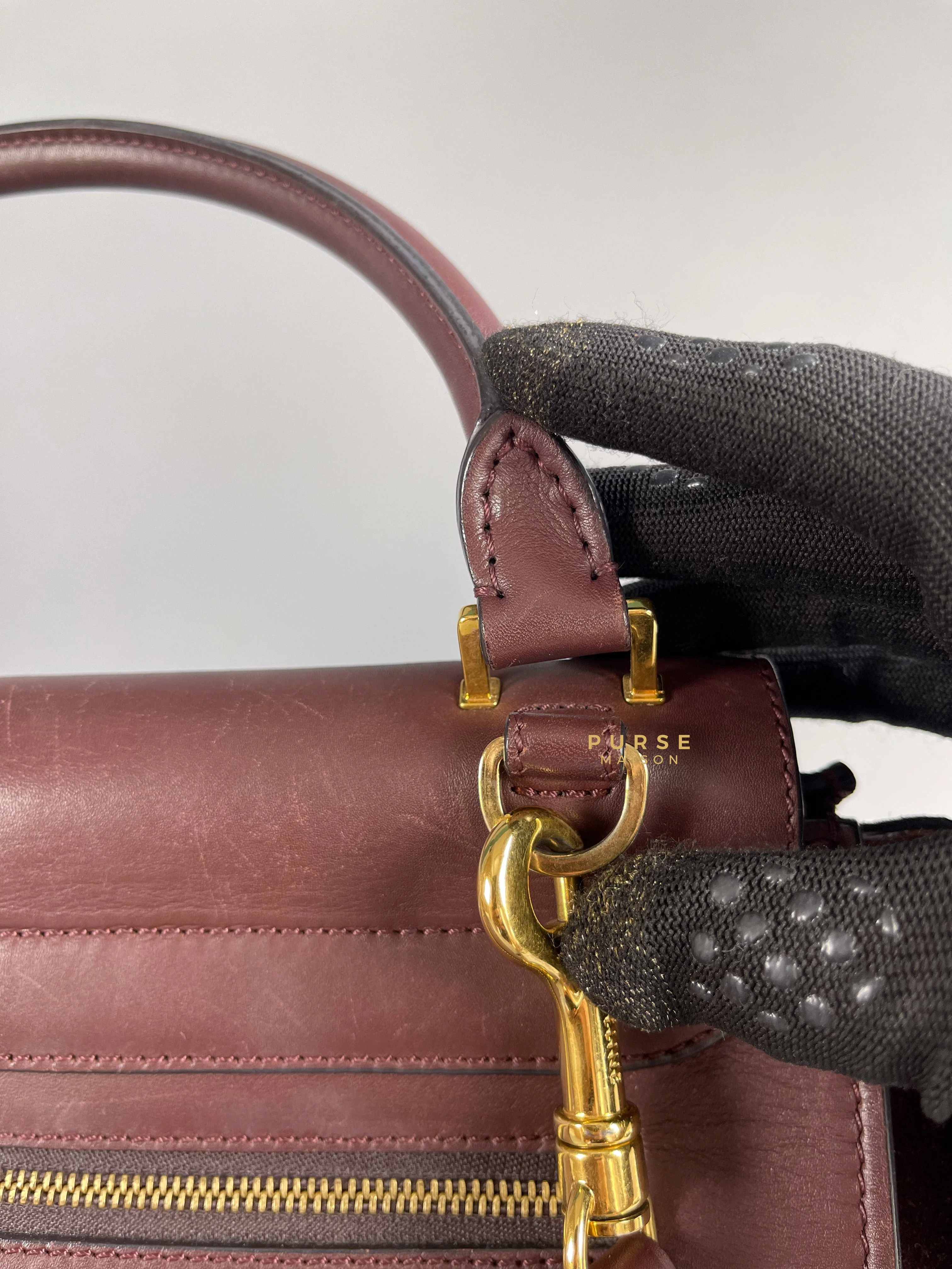 Celine Celine Burgundy Smooth Calfskin Suede Medium Trapeze Long Strap Bag - Image 25