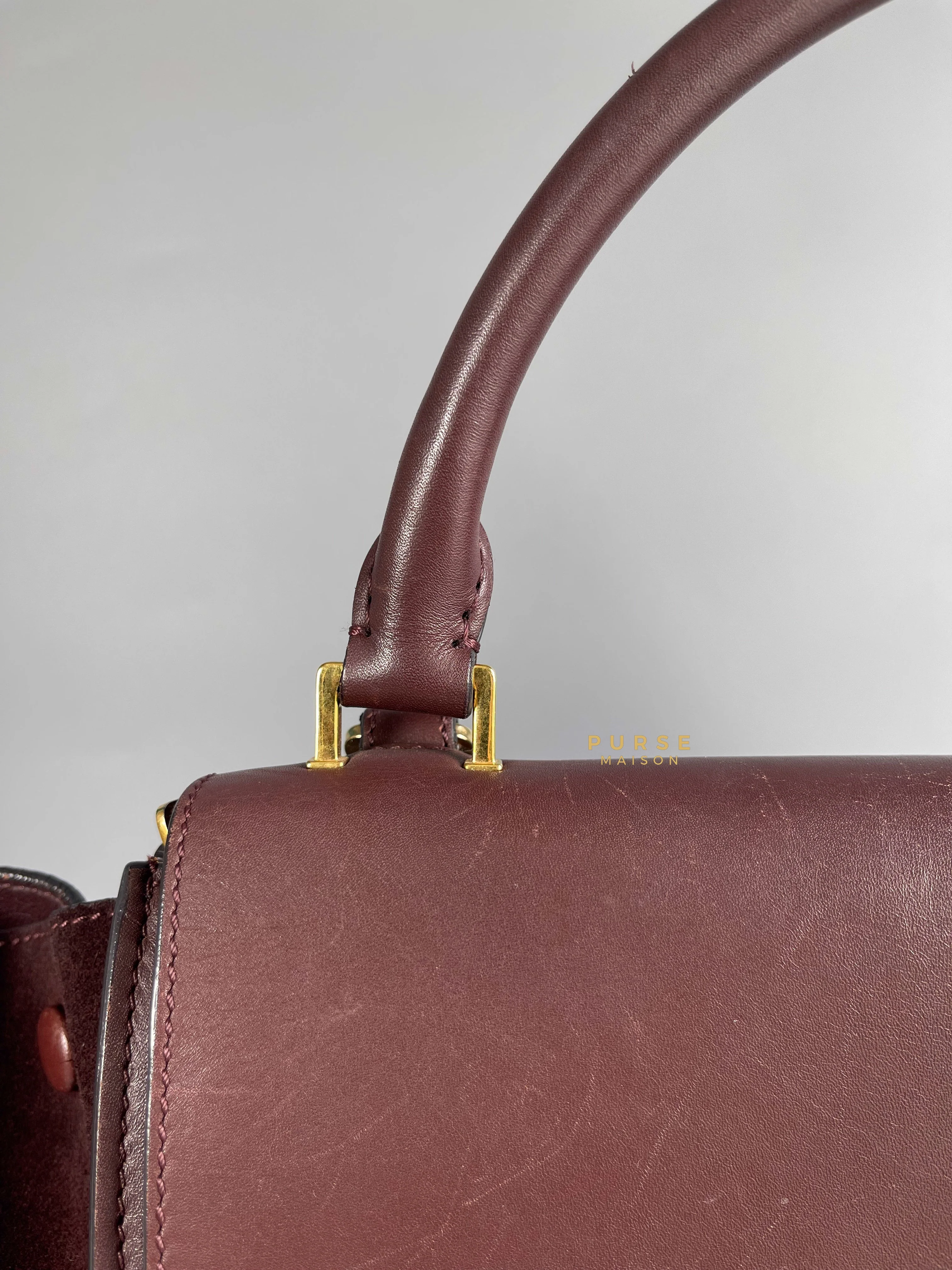 Celine Celine Burgundy Smooth Calfskin Suede Medium Trapeze Long Strap Bag - Image 26