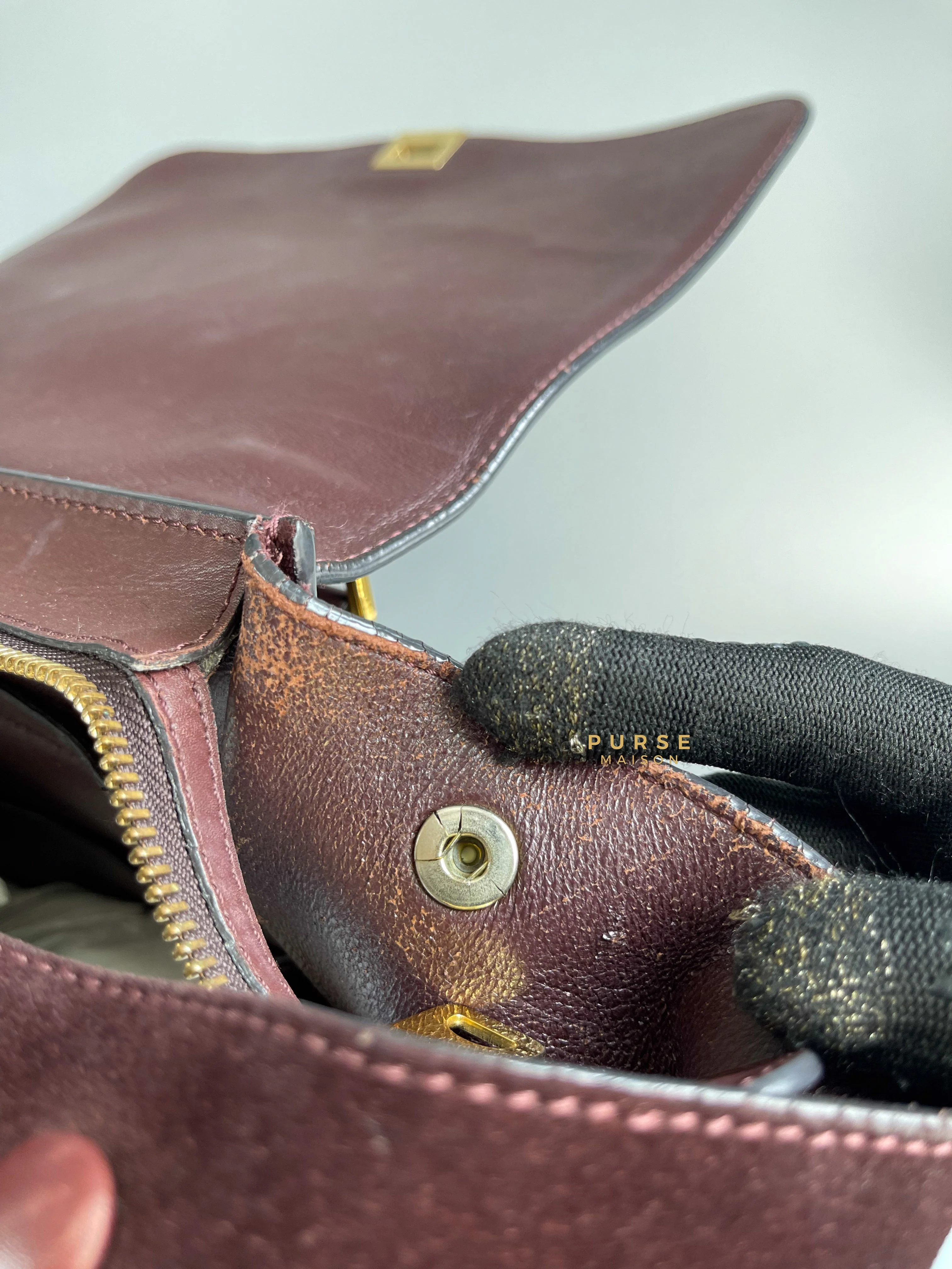 Celine Celine Burgundy Smooth Calfskin Suede Medium Trapeze Long Strap Bag - Image 27