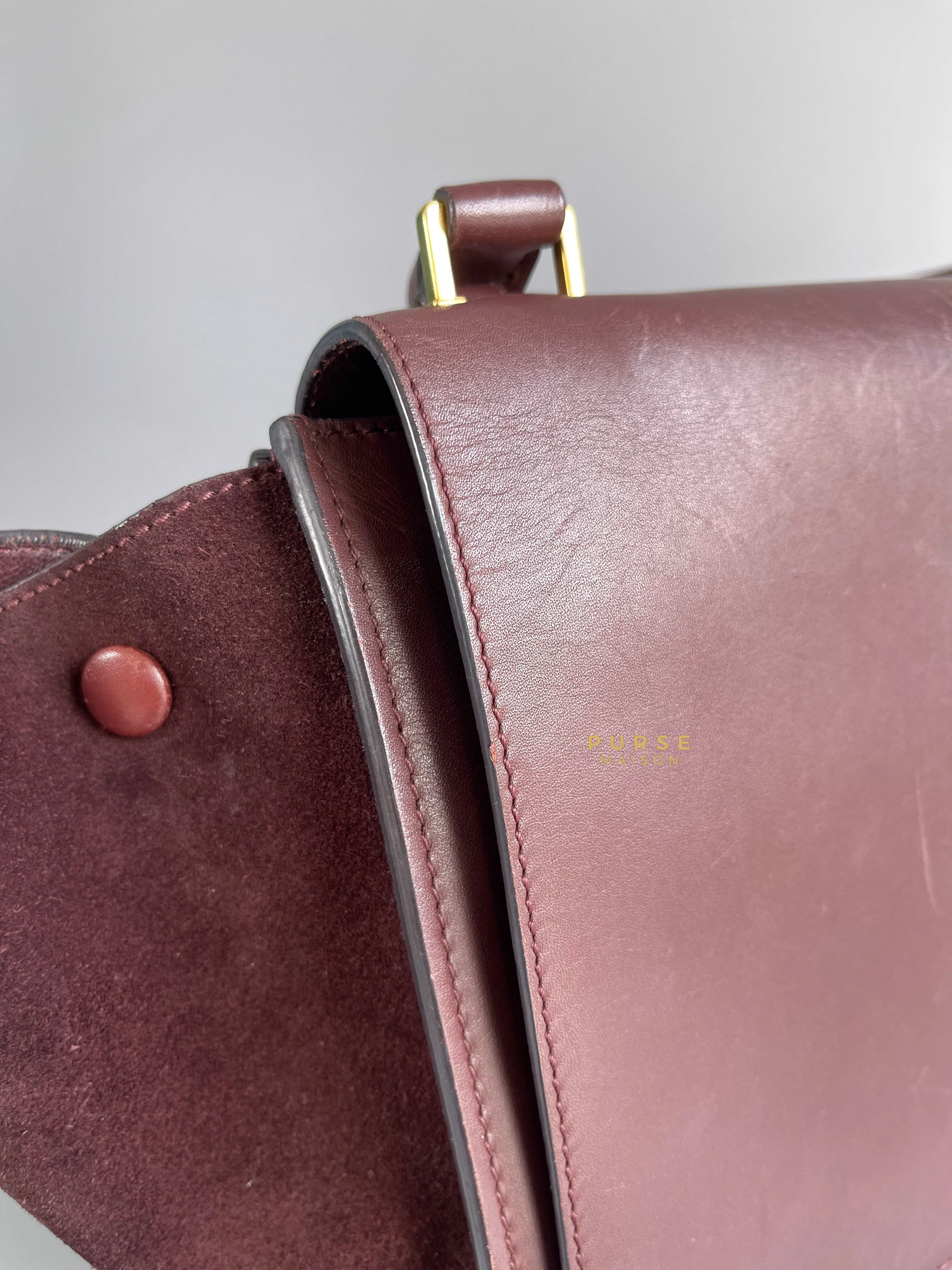 Celine Celine Burgundy Smooth Calfskin Suede Medium Trapeze Long Strap Bag - Image 29