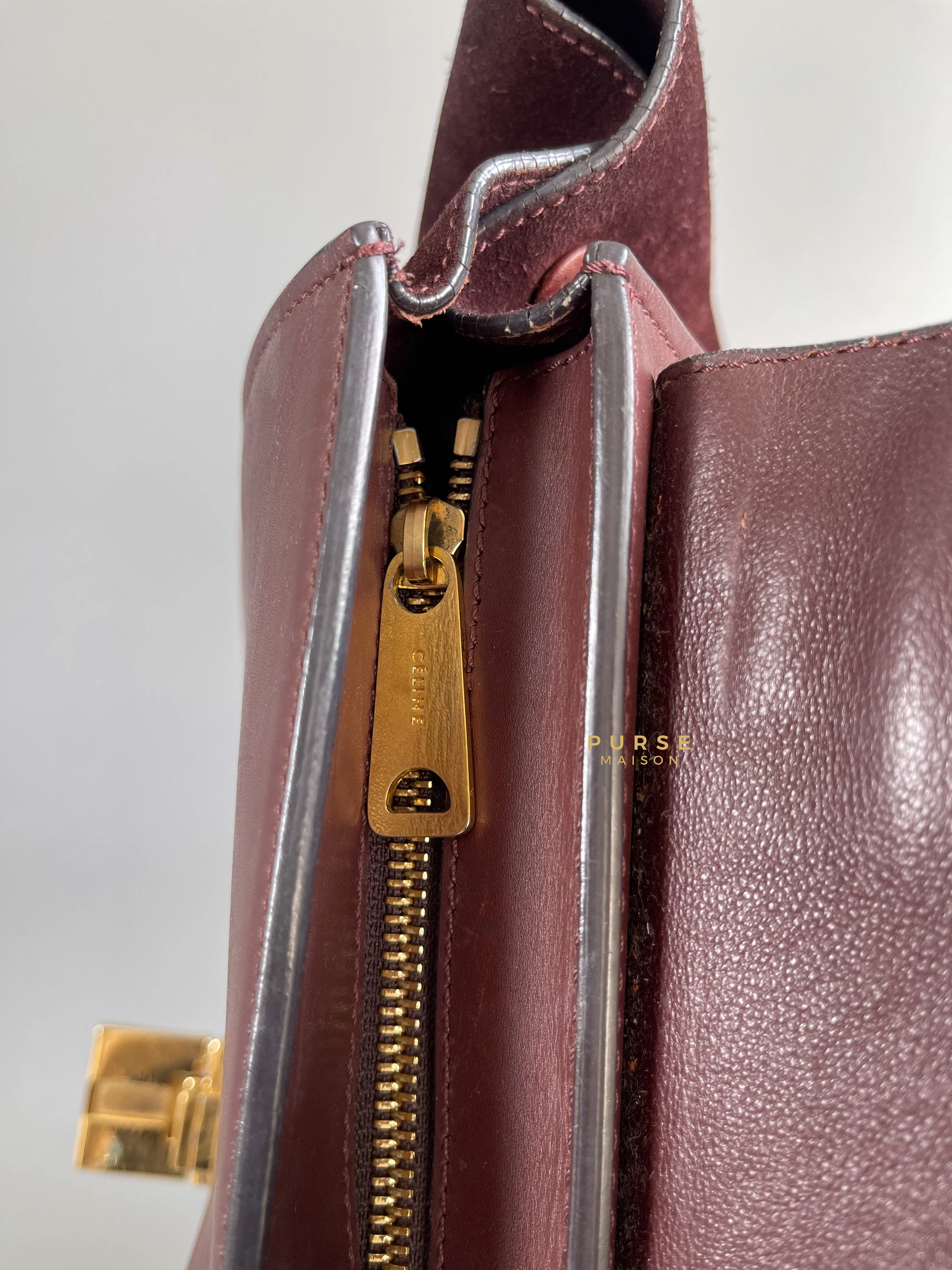 Celine Celine Burgundy Smooth Calfskin Suede Medium Trapeze Long Strap Bag - Image 30