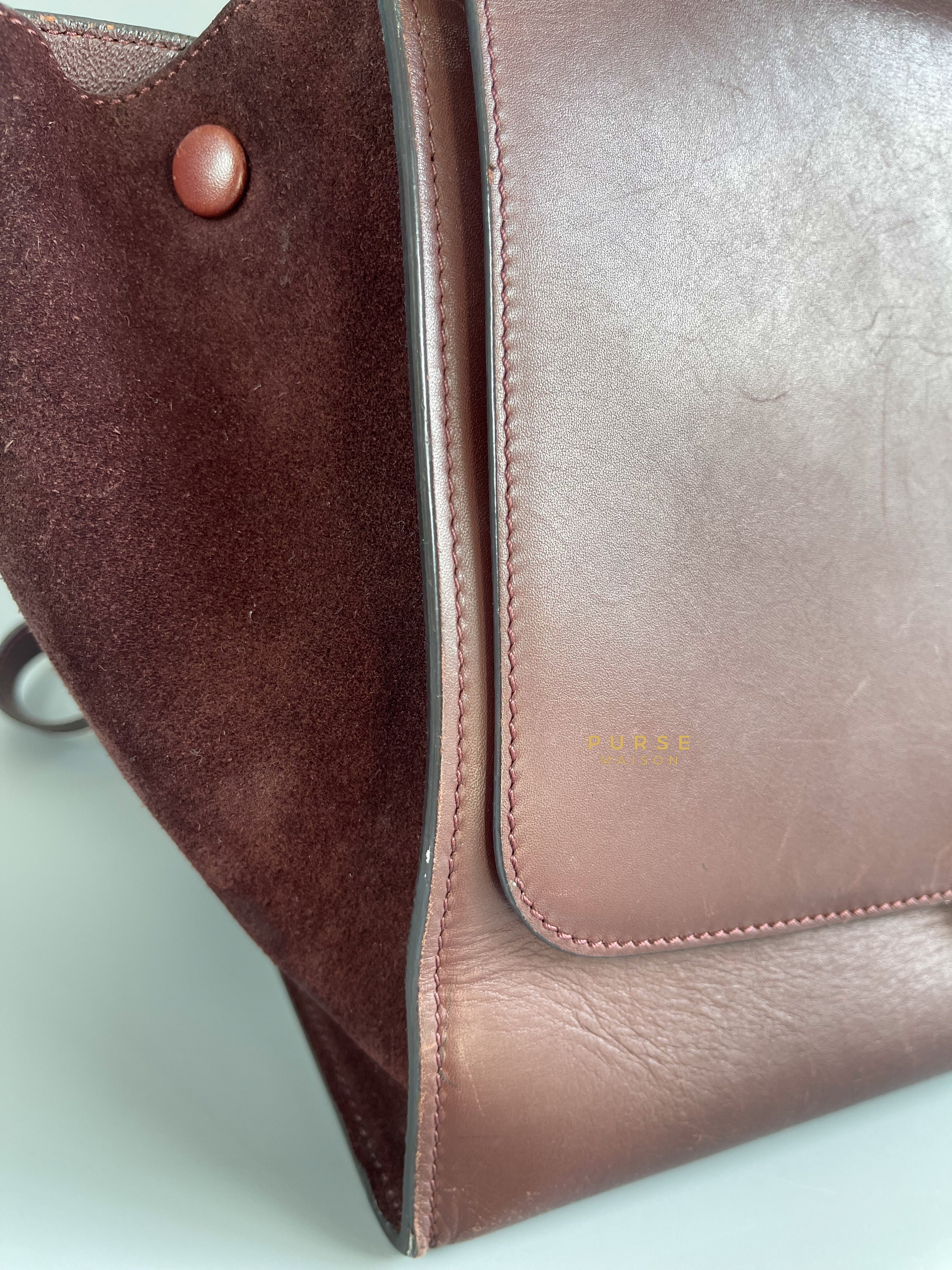 Celine Celine Burgundy Smooth Calfskin Suede Medium Trapeze Long Strap Bag - Image 33