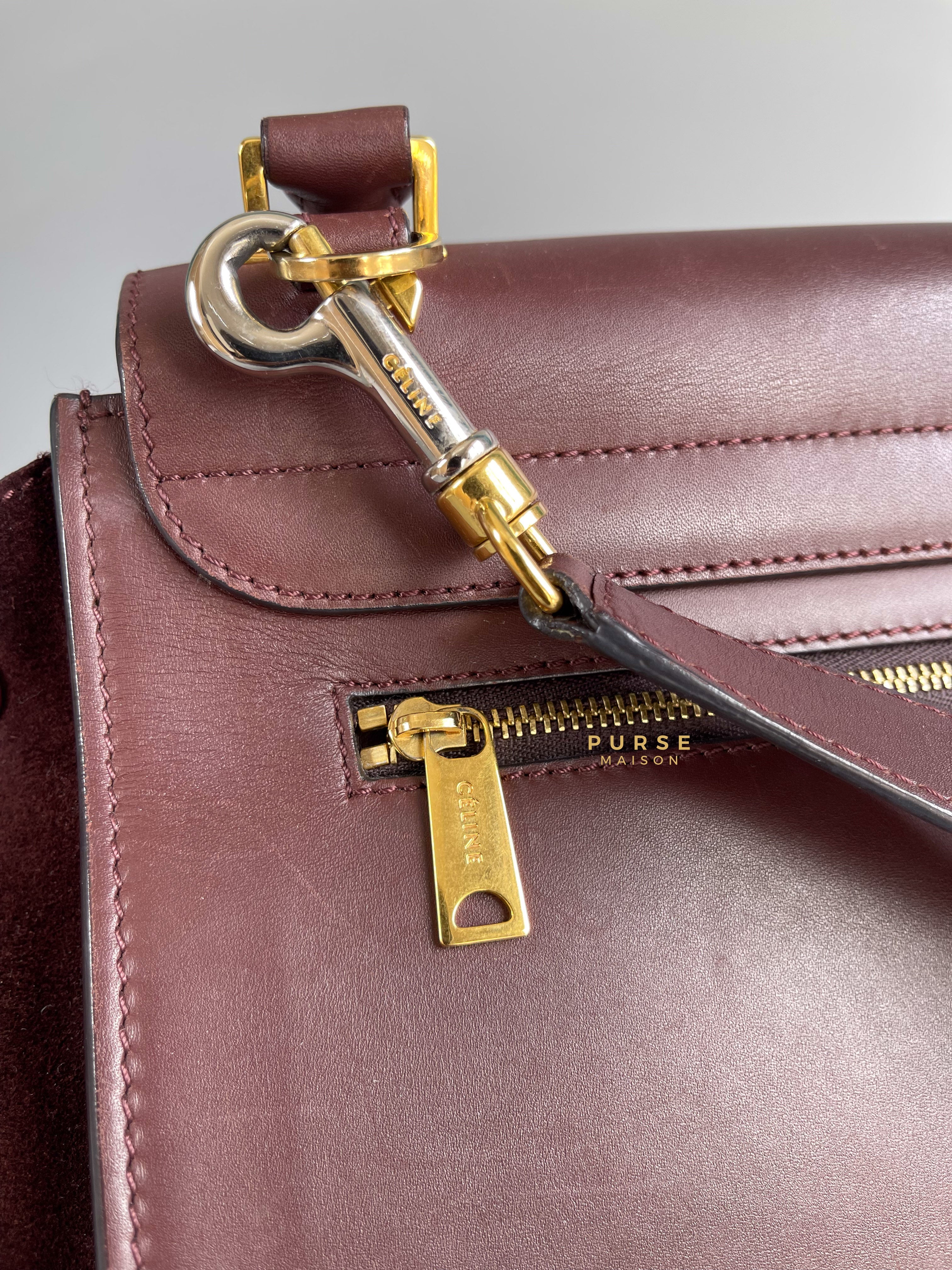 Celine Celine Burgundy Smooth Calfskin Suede Medium Trapeze Long Strap Bag - Image 35