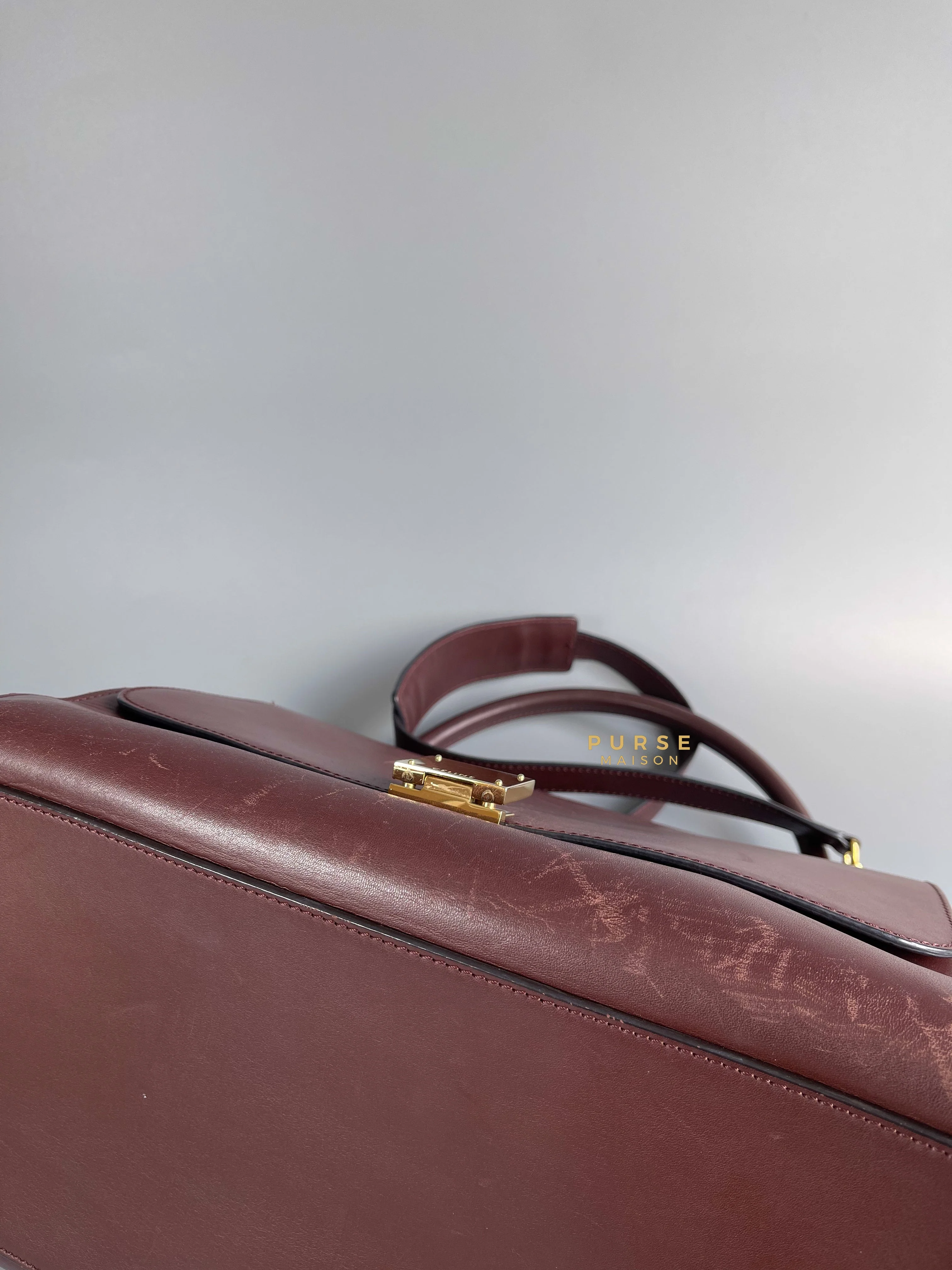 Celine Celine Burgundy Smooth Calfskin Suede Medium Trapeze Long Strap Bag - Image 36