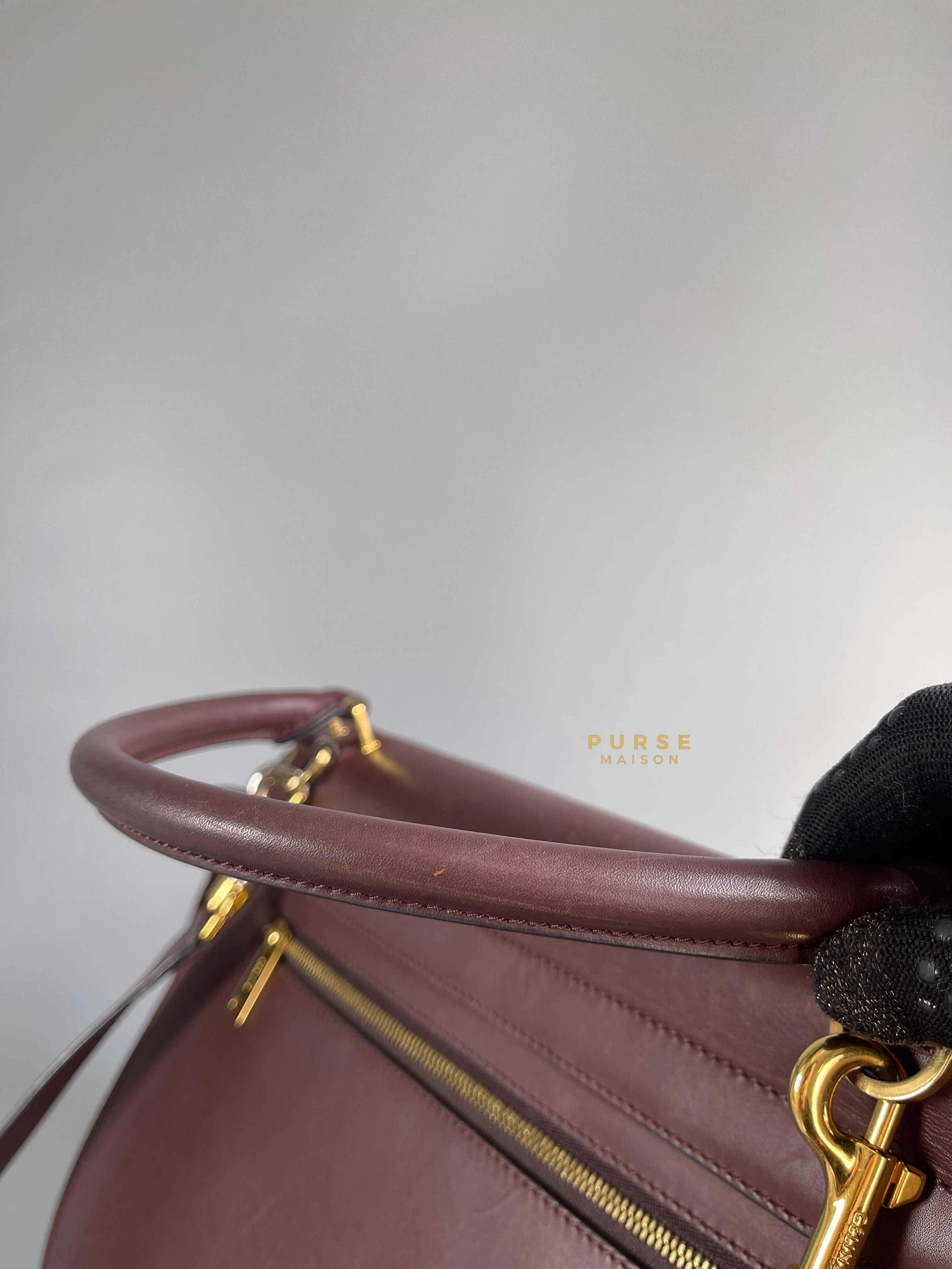 Celine Celine Burgundy Smooth Calfskin Suede Medium Trapeze Long Strap Bag - Image 37