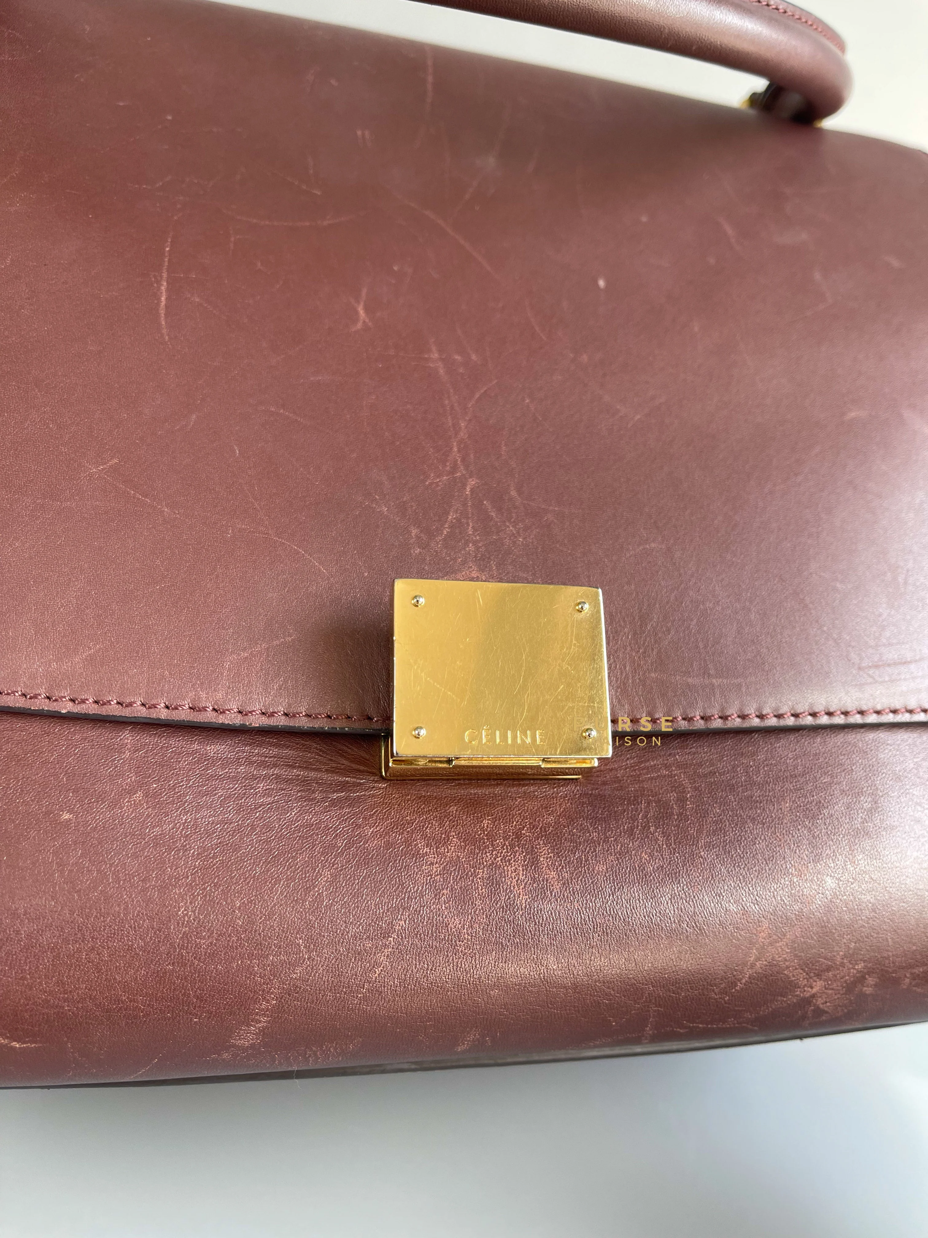 Celine Celine Burgundy Smooth Calfskin Suede Medium Trapeze Long Strap Bag - Image 38