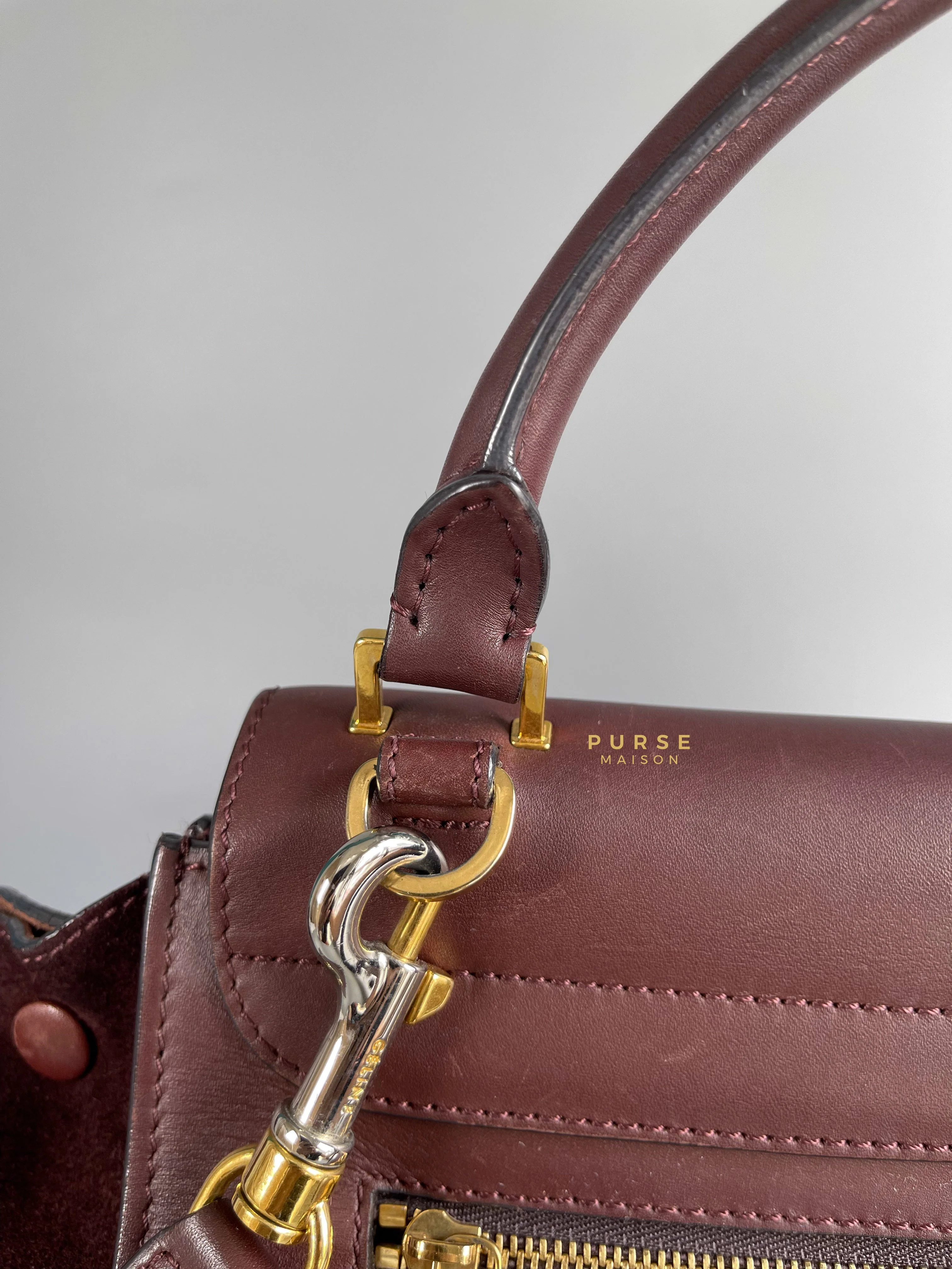 Celine Celine Burgundy Smooth Calfskin Suede Medium Trapeze Long Strap Bag - Image 39