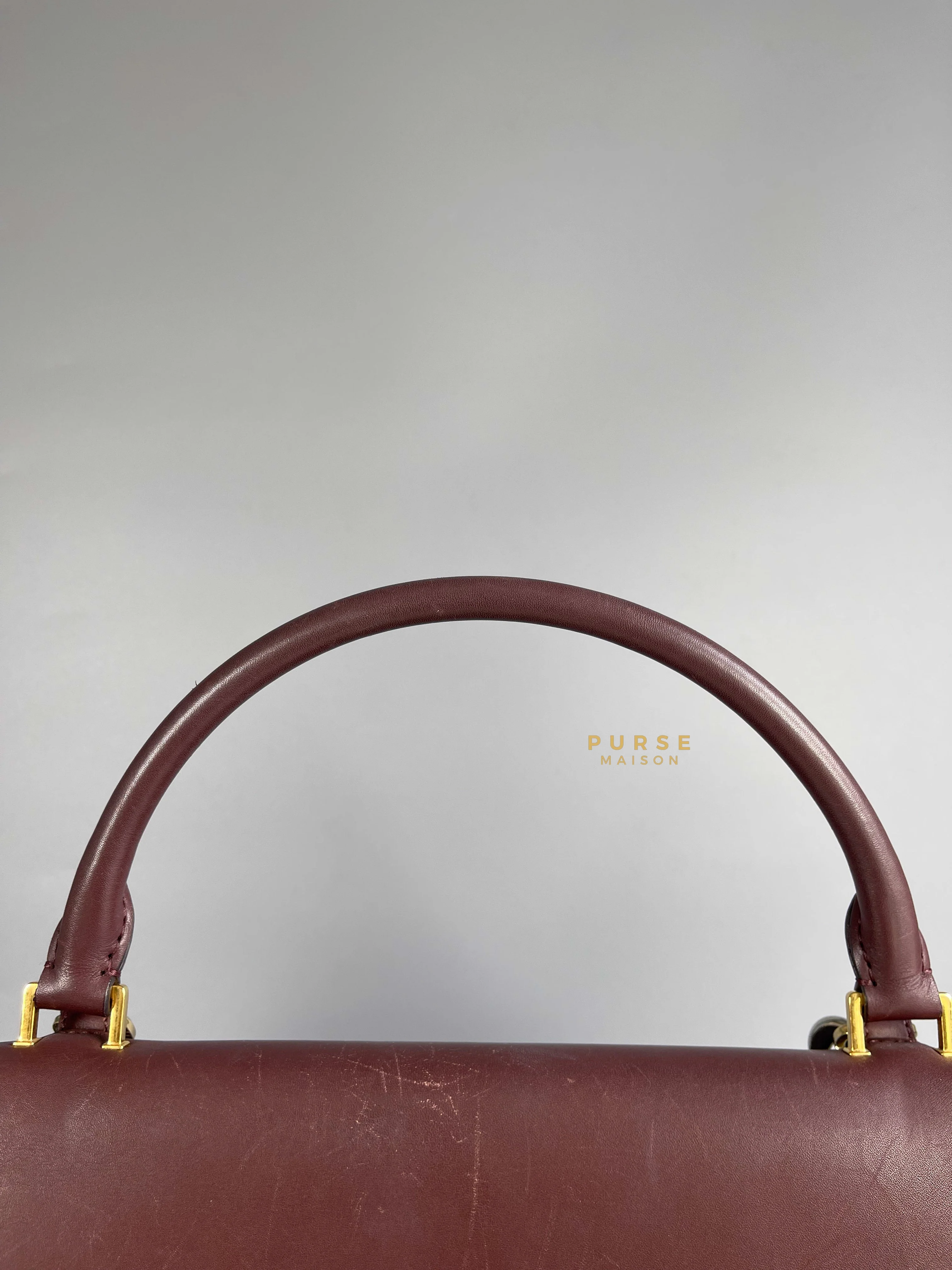 Celine Celine Burgundy Smooth Calfskin Suede Medium Trapeze Long Strap Bag - Image 40