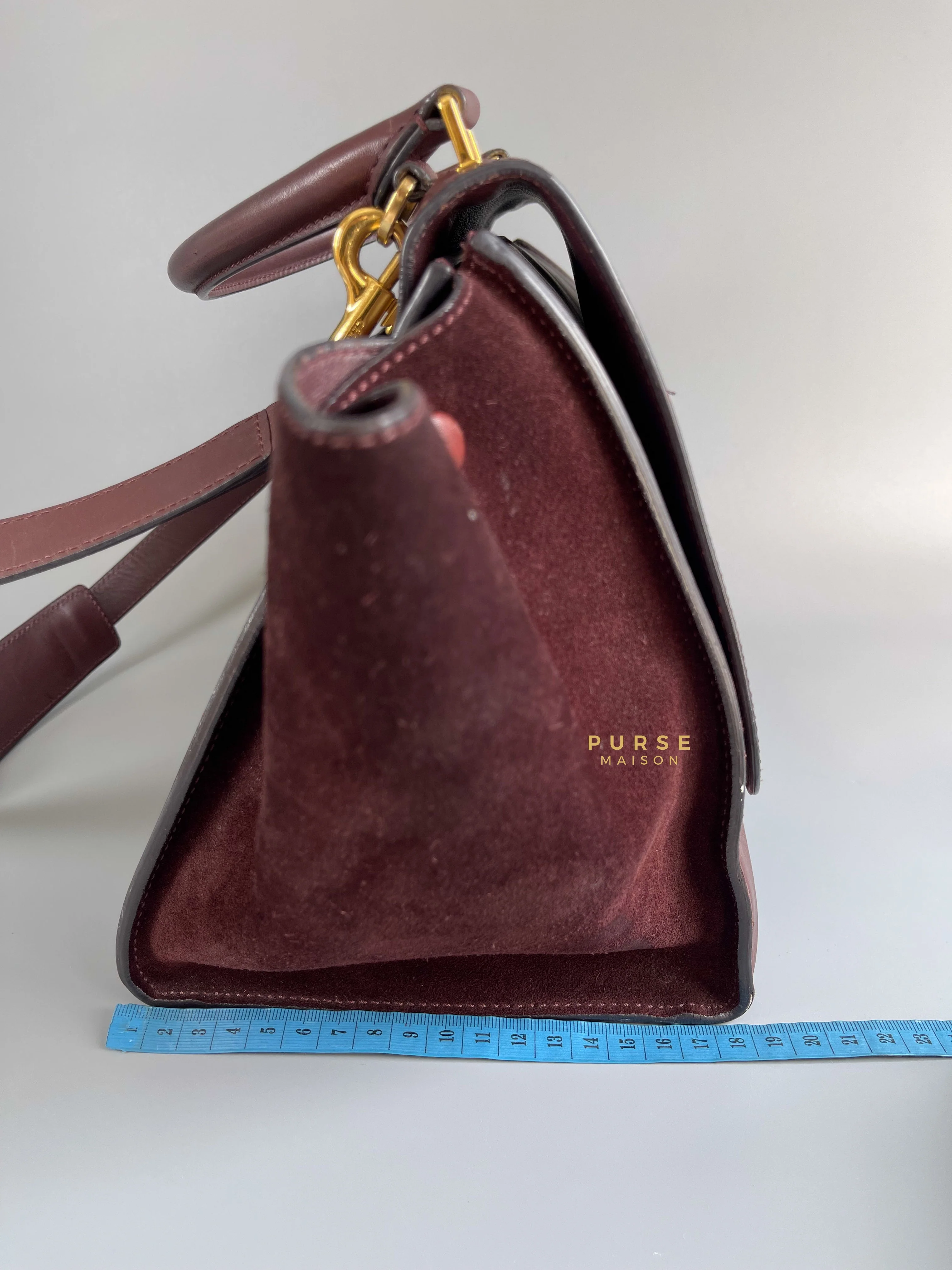 Celine Celine Burgundy Smooth Calfskin Suede Medium Trapeze Long Strap Bag - Image 48