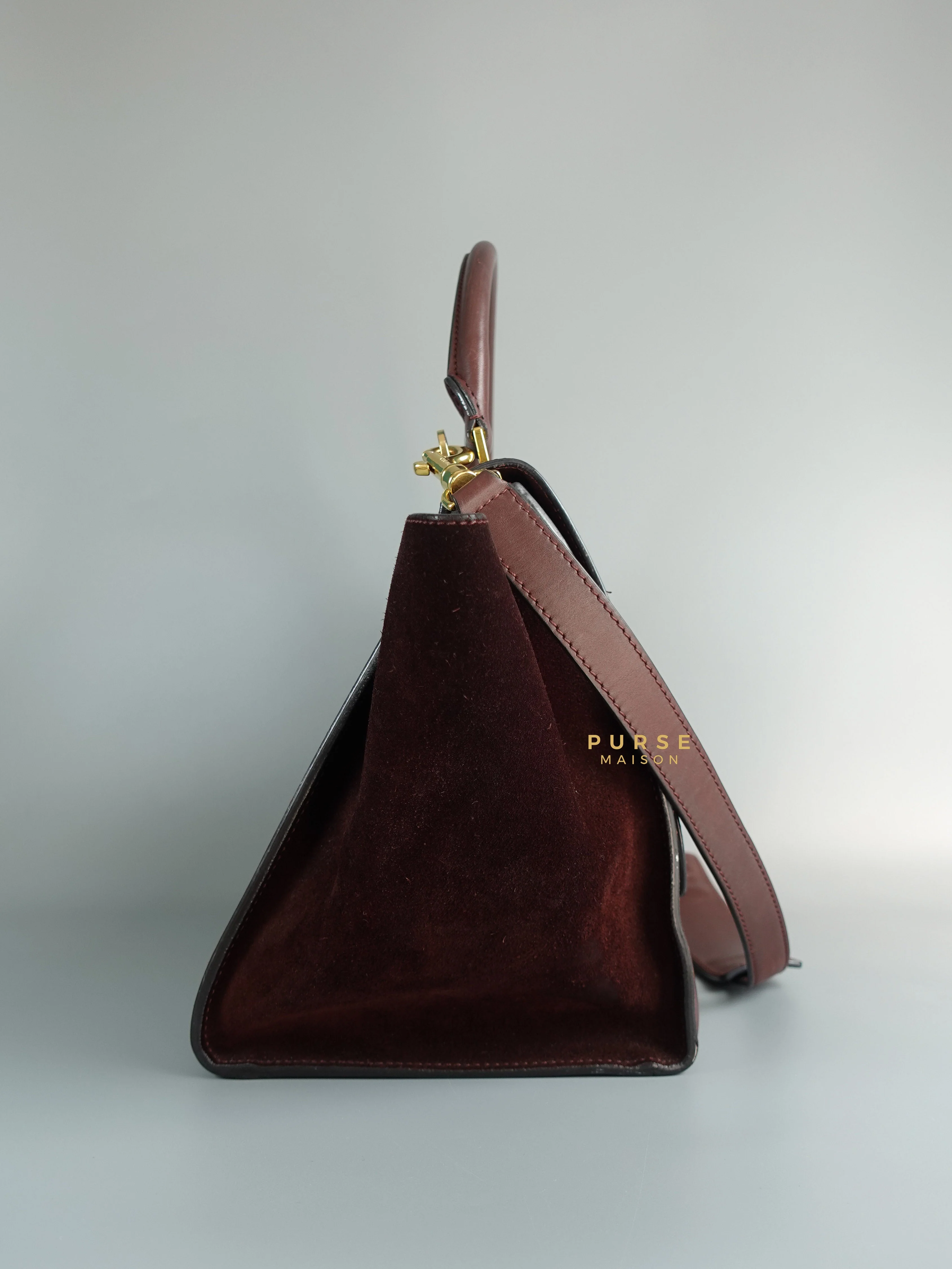 Celine Celine Burgundy Smooth Calfskin Suede Medium Trapeze Long Strap Bag - Image 5